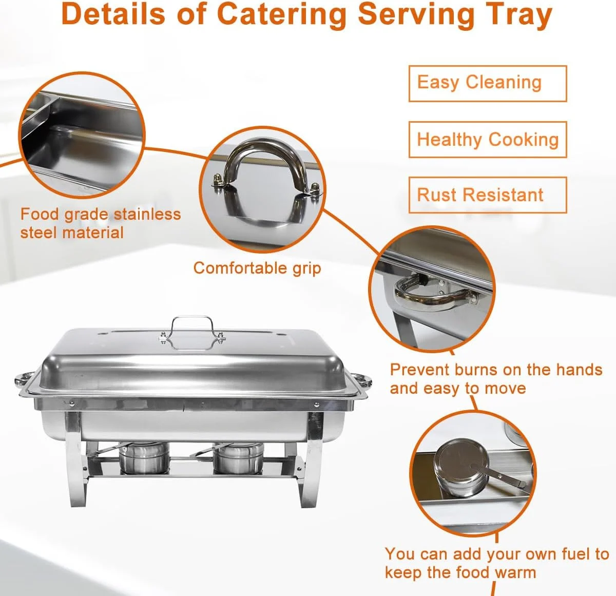 ست بوفه گرمکن غذا 11 لیتری، سینی گرم نگهدارنده غذا، گرمکن استیل غذا با درب و ظرف غذا، اجاق تاشو نگهداری غذای پخته شده برای مهمانی، رستوران، هتل و مصارف تجاری ست بوفه گرمکن غذا 11 لیتری، سینی گرم نگهدارنده غذا، گرمکن استیل غذا با درب و ظرف غذا، اجاق تاشو نگهداری غذای پخته شده برای مهمانی، رستوران، هتل و مصارف تجاری