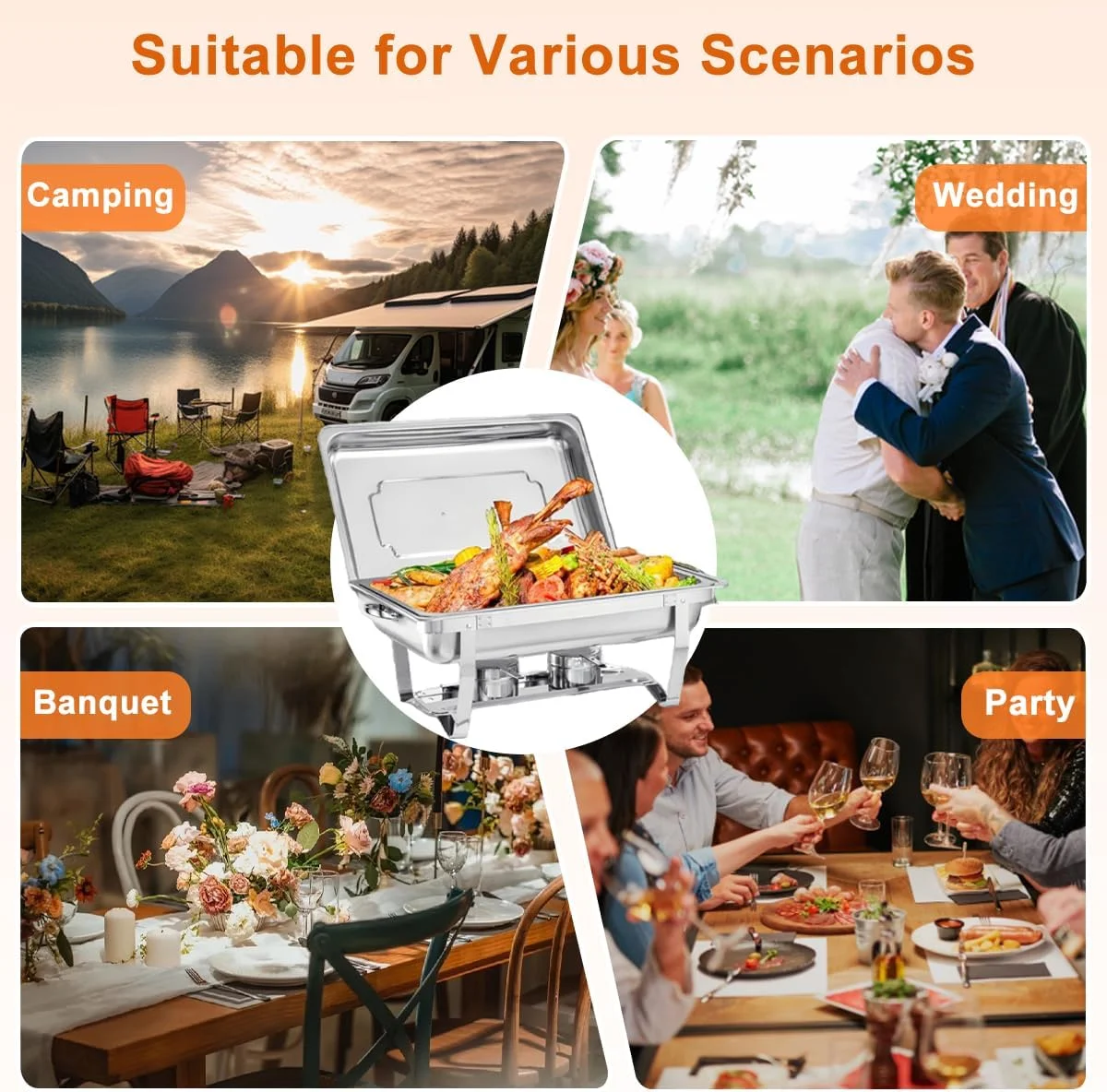 ست بوفه گرمکن غذا 11 لیتری، سینی گرم نگهدارنده غذا، گرمکن استیل غذا با درب و ظرف غذا، اجاق تاشو نگهداری غذای پخته شده برای مهمانی، رستوران، هتل و مصارف تجاری ست بوفه گرمکن غذا 11 لیتری، سینی گرم نگهدارنده غذا، گرمکن استیل غذا با درب و ظرف غذا، اجاق تاشو نگهداری غذای پخته شده برای مهمانی، رستوران، هتل و مصارف تجاری