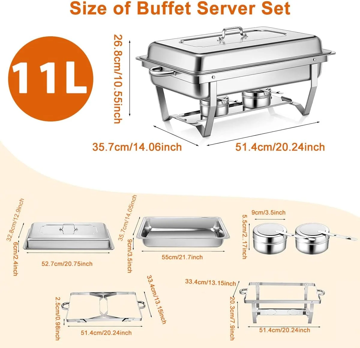 ست بوفه گرمکن غذا 11 لیتری، سینی گرم نگهدارنده غذا، گرمکن استیل غذا با درب و ظرف غذا، اجاق تاشو نگهداری غذای پخته شده برای مهمانی، رستوران، هتل و مصارف تجاری ست بوفه گرمکن غذا 11 لیتری، سینی گرم نگهدارنده غذا، گرمکن استیل غذا با درب و ظرف غذا، اجاق تاشو نگهداری غذای پخته شده برای مهمانی، رستوران، هتل و مصارف تجاری