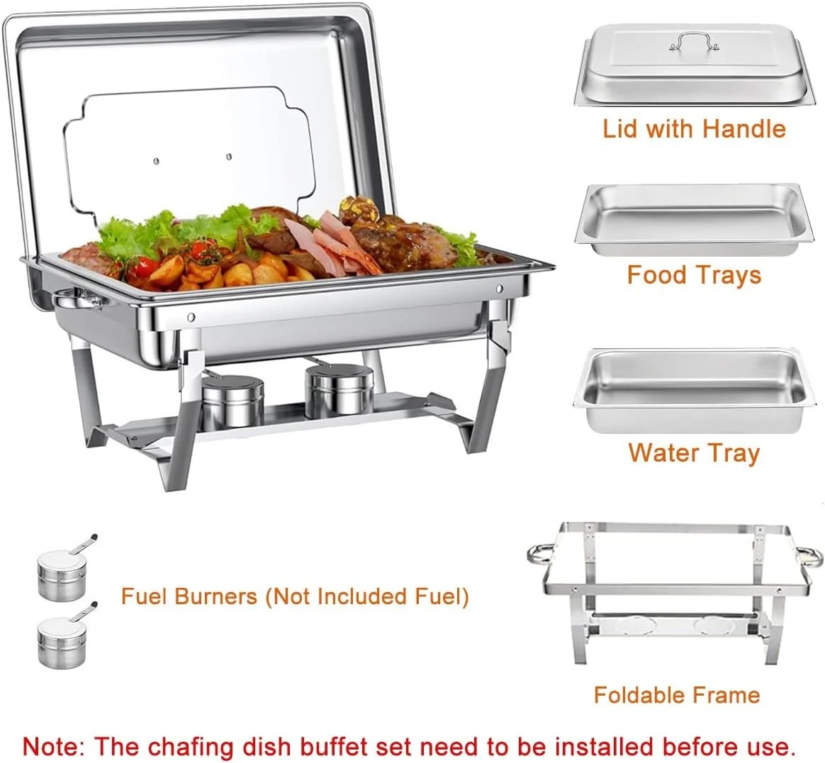 ست بوفه گرمکن غذا 11 لیتری، سینی گرم نگهدارنده غذا، گرمکن استیل غذا با درب و ظرف غذا، اجاق تاشو نگهداری غذای پخته شده برای مهمانی، رستوران، هتل و مصارف تجاری ست بوفه گرمکن غذا 11 لیتری، سینی گرم نگهدارنده غذا، گرمکن استیل غذا با درب و ظرف غذا، اجاق تاشو نگهداری غذای پخته شده برای مهمانی، رستوران، هتل و مصارف تجاری