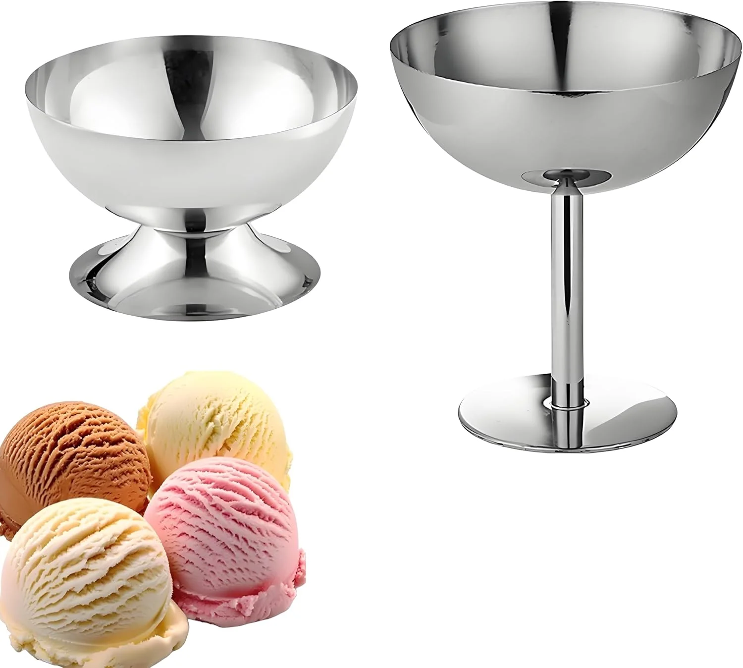 ست 2 عددی کاسه دسر استیل ضد زنگ Bssowe با پایه، فنجان دسر با پایه، فنجان بستنی استیل ضد زنگ، کاسه دسر فلزی، با دسته محکم و ضد لغزش، برای کیک، بستنی، ماست ست 2 عددی کاسه دسر استیل ضد زنگ Bssowe با پایه، فنجان دسر با پایه، فنجان بستنی استیل ضد زنگ، کاسه دسر فلزی، با دسته محکم و ضد لغزش، برای کیک، بستنی، ماست