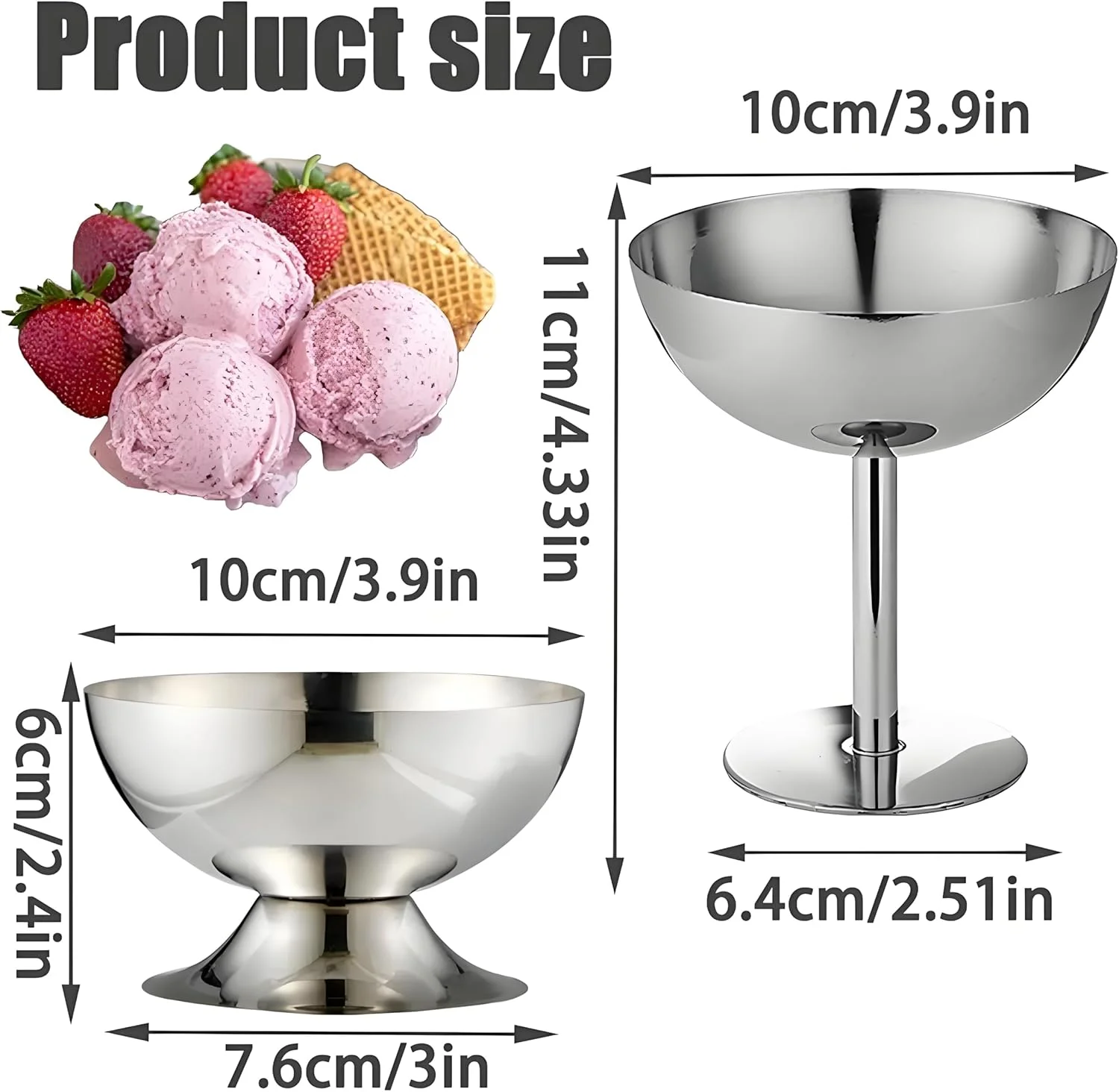 ست 2 عددی کاسه دسر استیل ضد زنگ Bssowe با پایه، فنجان دسر با پایه، فنجان بستنی استیل ضد زنگ، کاسه دسر فلزی، با دسته محکم و ضد لغزش، برای کیک، بستنی، ماست ست 2 عددی کاسه دسر استیل ضد زنگ Bssowe با پایه، فنجان دسر با پایه، فنجان بستنی استیل ضد زنگ، کاسه دسر فلزی، با دسته محکم و ضد لغزش، برای کیک، بستنی، ماست
