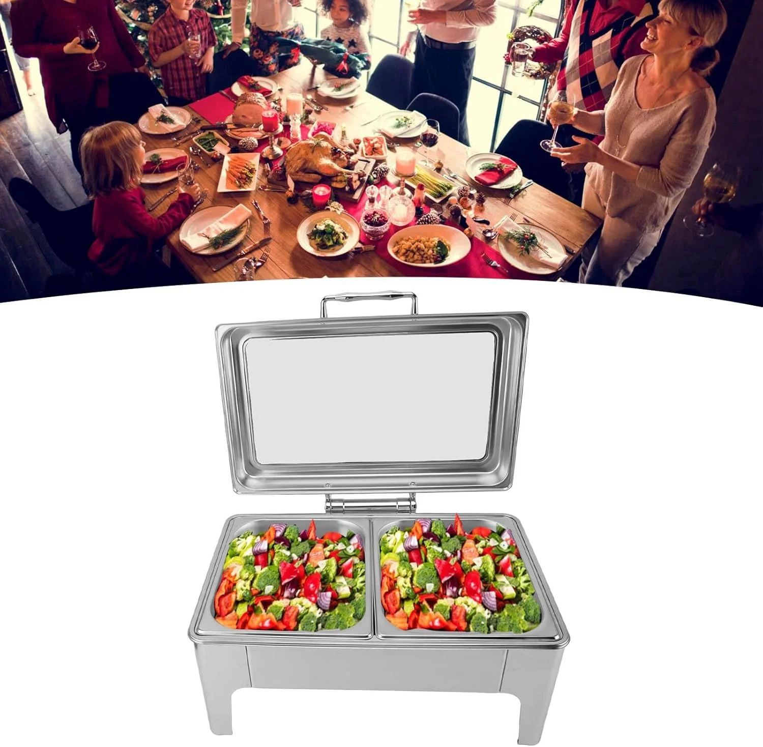 ست گرم نگهدارنده غذا بوفه مستطیلی BusoTh از جنس استیل ضد زنگ، کیت گرم کننده غذای استیل ضد زنگ با درب، ساخت با کیفیت عالی، گرمکن الکلی، ظروف سرو بوفه 9 لیتری برای رستوران (2 ست گرم نگهدارنده غذا بوفه مستطیلی BusoTh از جنس استیل ضد زنگ، کیت گرم کننده غذای استیل ضد زنگ با درب، ساخت با کیفیت عالی، گرمکن الکلی، ظروف سرو بوفه 9 لیتری برای رستوران (2