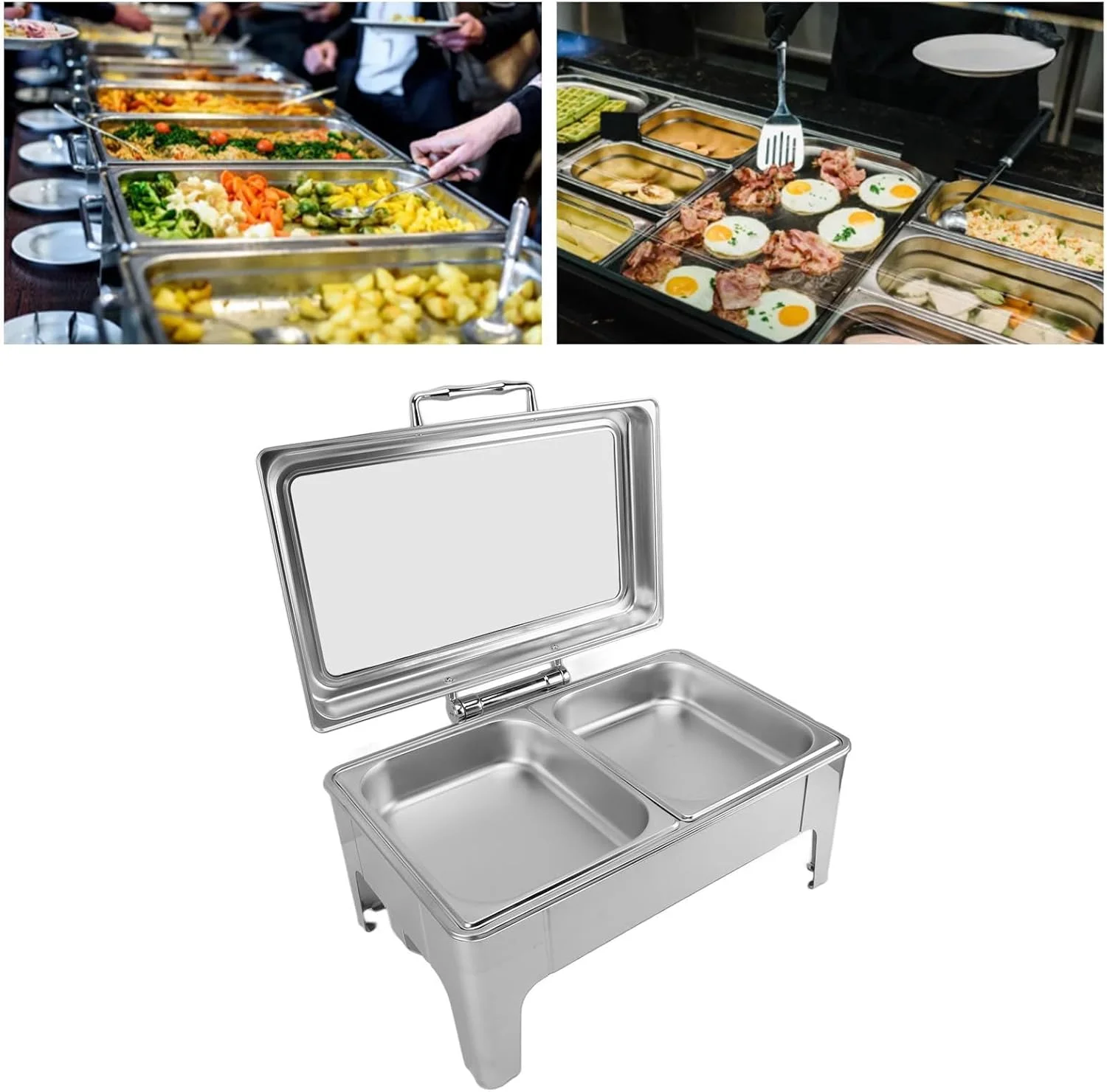 ست گرم نگهدارنده غذا بوفه مستطیلی BusoTh از جنس استیل ضد زنگ، کیت گرم کننده غذای استیل ضد زنگ با درب، ساخت با کیفیت عالی، گرمکن الکلی، ظروف سرو بوفه 9 لیتری برای رستوران (2 ست گرم نگهدارنده غذا بوفه مستطیلی BusoTh از جنس استیل ضد زنگ، کیت گرم کننده غذای استیل ضد زنگ با درب، ساخت با کیفیت عالی، گرمکن الکلی، ظروف سرو بوفه 9 لیتری برای رستوران (2