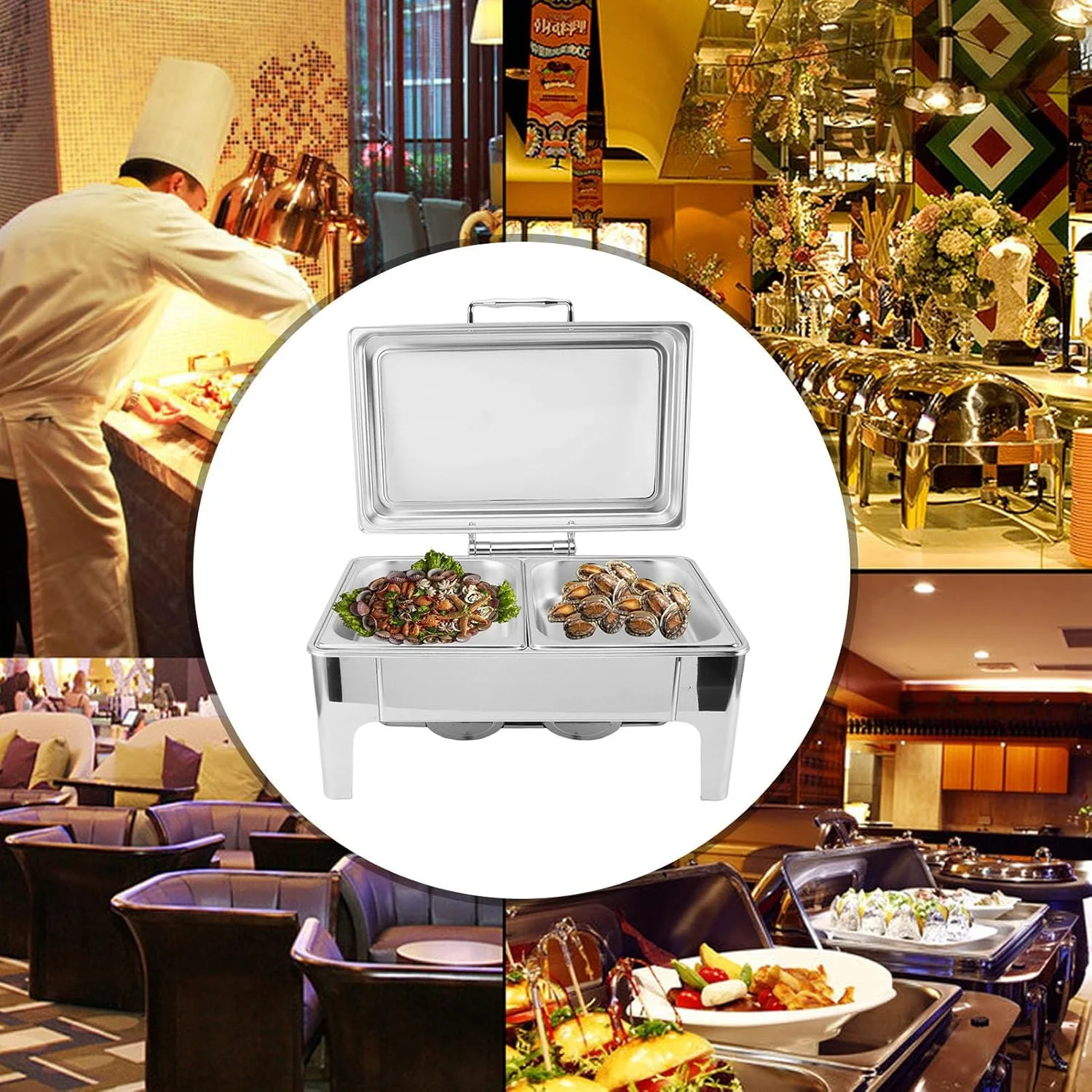 ست گرم نگهدارنده غذا بوفه مستطیلی BusoTh از جنس استیل ضد زنگ، کیت گرم کننده غذای استیل ضد زنگ با درب، ساخت با کیفیت عالی، گرمکن الکلی، ظروف سرو بوفه 9 لیتری برای رستوران (2 ست گرم نگهدارنده غذا بوفه مستطیلی BusoTh از جنس استیل ضد زنگ، کیت گرم کننده غذای استیل ضد زنگ با درب، ساخت با کیفیت عالی، گرمکن الکلی، ظروف سرو بوفه 9 لیتری برای رستوران (2