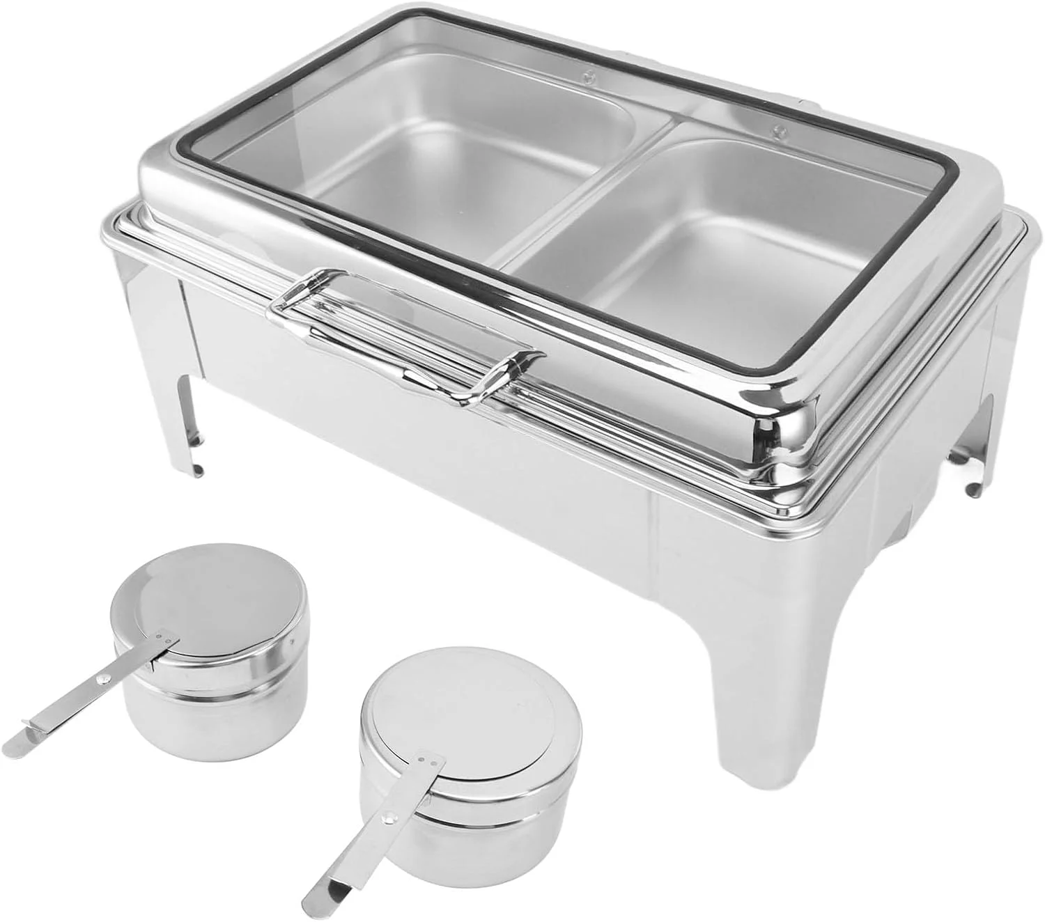 ست گرم نگهدارنده غذا بوفه مستطیلی BusoTh از جنس استیل ضد زنگ، کیت گرم کننده غذای استیل ضد زنگ با درب، ساخت با کیفیت عالی، گرمکن الکلی، ظروف سرو بوفه 9 لیتری برای رستوران (2 ست گرم نگهدارنده غذا بوفه مستطیلی BusoTh از جنس استیل ضد زنگ، کیت گرم کننده غذای استیل ضد زنگ با درب، ساخت با کیفیت عالی، گرمکن الکلی، ظروف سرو بوفه 9 لیتری برای رستوران (2