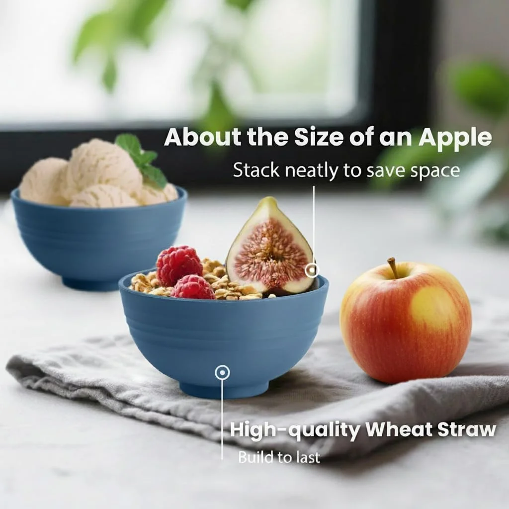 BUSOKIP کاسه های کاه گندم 300 میلی لیتری - 13 سانتی متری، ست 8 تایی کاسه های کوچک نشکن، کاسه دسر برای آشپزخانه، کمپینگ، مهمانی، کاسه های کوچک ایمن برای مایکروویو و ماشین ظرفشویی برای پیش غذا، ماست (آبی) BUSOKIP کاسه های کاه گندم 300 میلی لیتری - 13 سانتی متری، ست 8 تایی کاسه های کوچک نشکن، کاسه دسر برای آشپزخانه، کمپینگ، مهمانی، کاسه های کوچک ایمن برای مایکروویو و ماشین ظرفشویی برای پیش غذا، ماست (آبی)