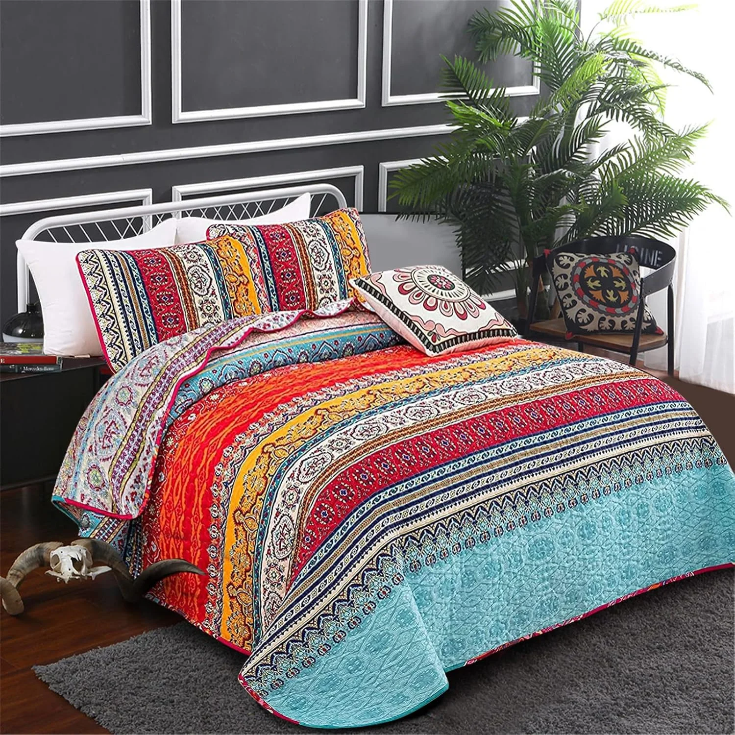 روتختی دو نفره طرح بوهو WONGS BEDDING به همراه 2 روبالشتی، طرح راه راه، مناسب تمام فصول، جنس میکروفایبر نرم، سایز 240x260 سانتی متر روتختی دو نفره طرح بوهو WONGS BEDDING به همراه 2 روبالشتی، طرح راه راه، مناسب تمام فصول، جنس میکروفایبر نرم، سایز 240x260 سانتی متر