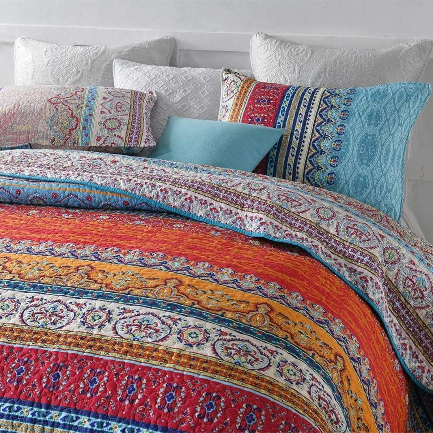 روتختی دو نفره طرح بوهو WONGS BEDDING به همراه 2 روبالشتی، طرح راه راه، مناسب تمام فصول، جنس میکروفایبر نرم، سایز 240x260 سانتی متر روتختی دو نفره طرح بوهو WONGS BEDDING به همراه 2 روبالشتی، طرح راه راه، مناسب تمام فصول، جنس میکروفایبر نرم، سایز 240x260 سانتی متر