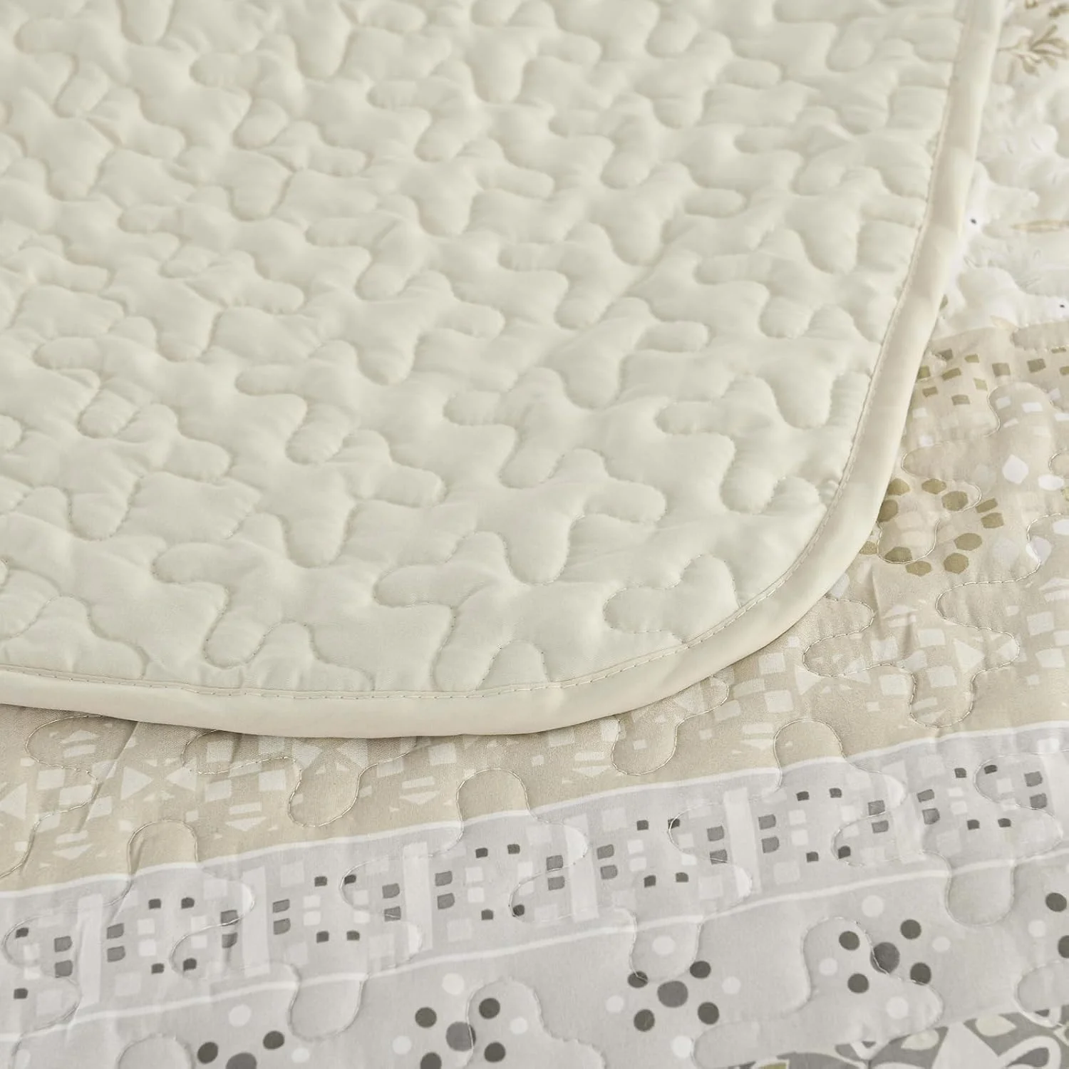 ست لحاف بوهو WONGS BEDDING سایز کامل، ست روتختی تکه دوزی راه راه بوهیمیایی بژ، ست ملحفه میکروفیبر 3 تکه برای تمام فصول (78"×90")