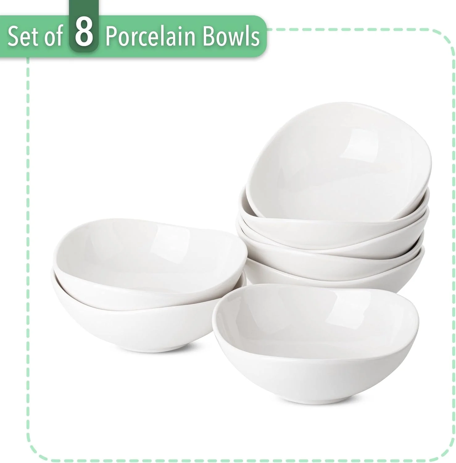 Brew To A Tea BTaT- کاسه های چینی، 266 میلی لیتر، ست 8 تایی، کاسه های دسر مثلثی سفید، کاسه های دیپ، کاسه های سس، کاسه های سرو کوچک، کاسه های کوچک برای مخلفات، ظروف بستنی، کاسه های سفید کوچک