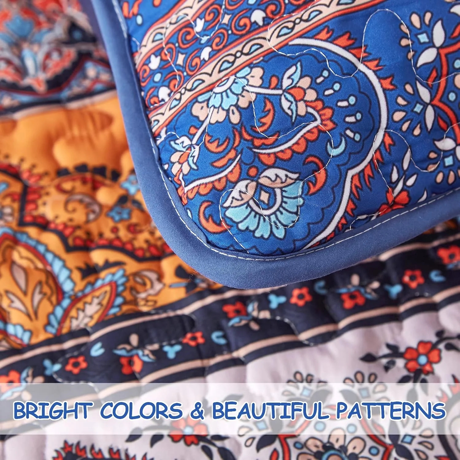 لحاف پاییزی بوهو WONGS BEDDING سایز کینگ، لحاف کینگ بوهیمی آبی و نارنجی، روتختی میکروفایبر سبک وزن برای تمام فصول 261x230 سانتی متر (3 تکه)