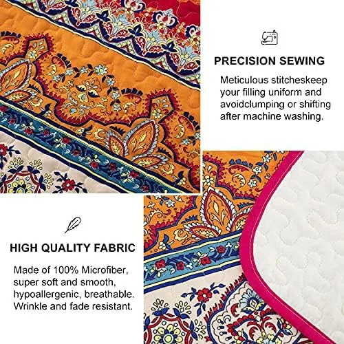 روتختی طرح بوهو کینگ WONGS BEDDING، طرح راه راه بوهو، لحاف چاپی، مناسب تمام فصول، لحاف میکروفایبر نرم سایز کینگ 240X260 سانتی متر