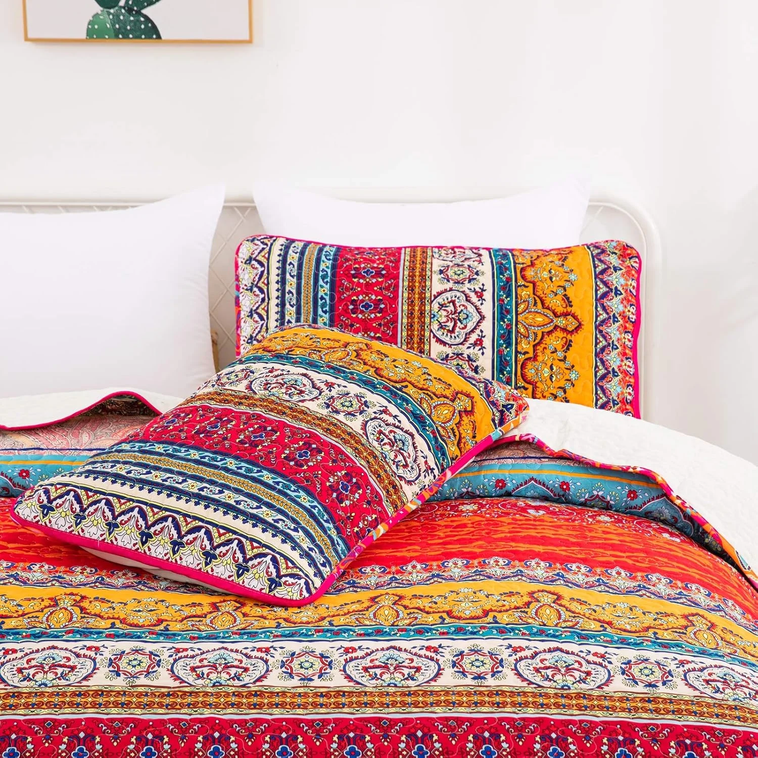 روتختی طرح بوهو کینگ WONGS BEDDING، طرح راه راه بوهو، لحاف چاپی، مناسب تمام فصول، لحاف میکروفایبر نرم سایز کینگ 240X260 سانتی متر