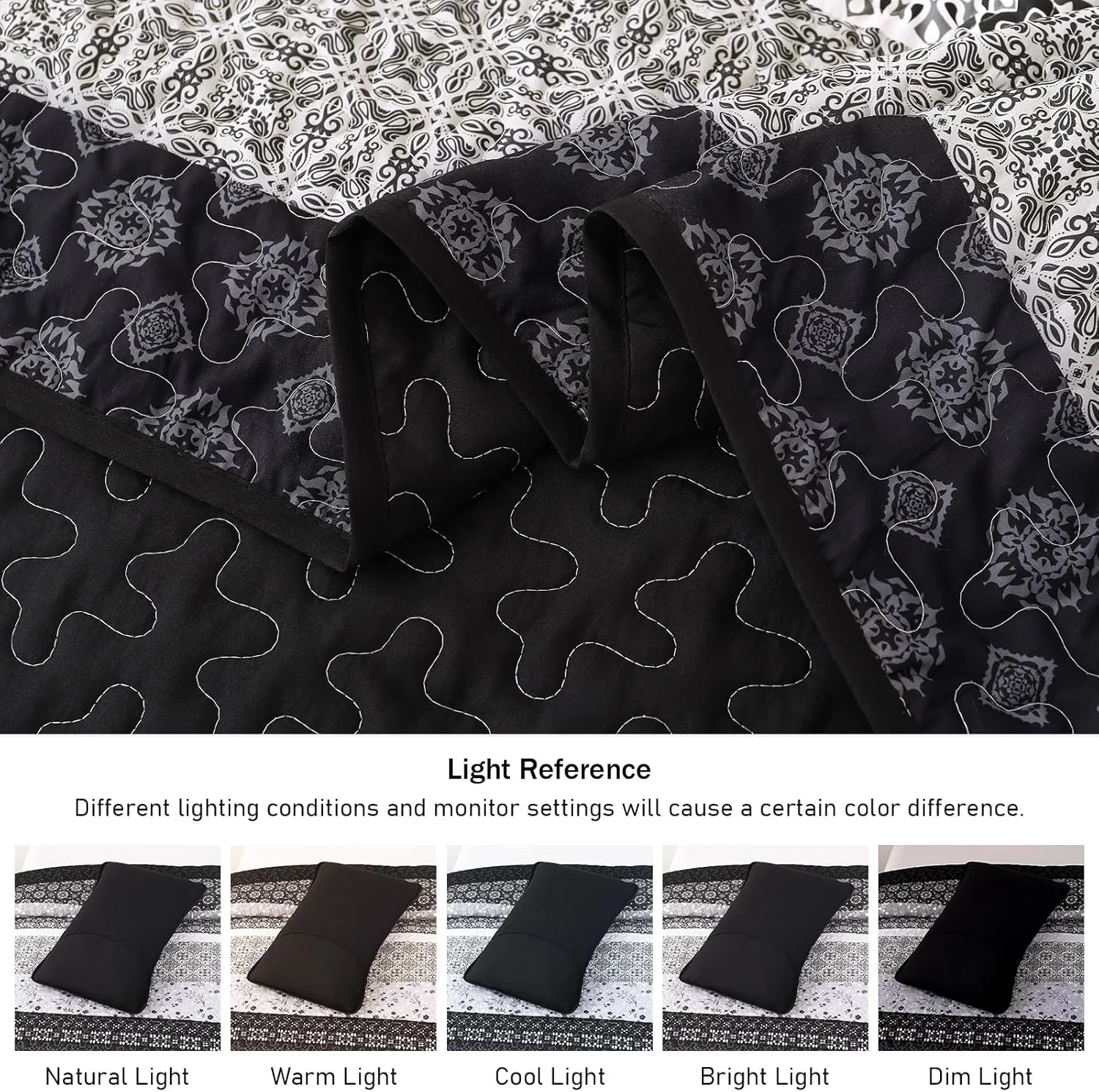 ست لحاف طرح بوهو WONGS BEDDING سایز کامل، ست روتختی تکه دوزی راه راه بوهمی مشکی، ست ملحفه میکروفایبر 3 تکه برای تمام فصول (78"x90") ست لحاف طرح بوهو WONGS BEDDING سایز کامل، ست روتختی تکه دوزی راه راه بوهمی مشکی، ست ملحفه میکروفایبر 3 تکه برای تمام فصول (78"x90")