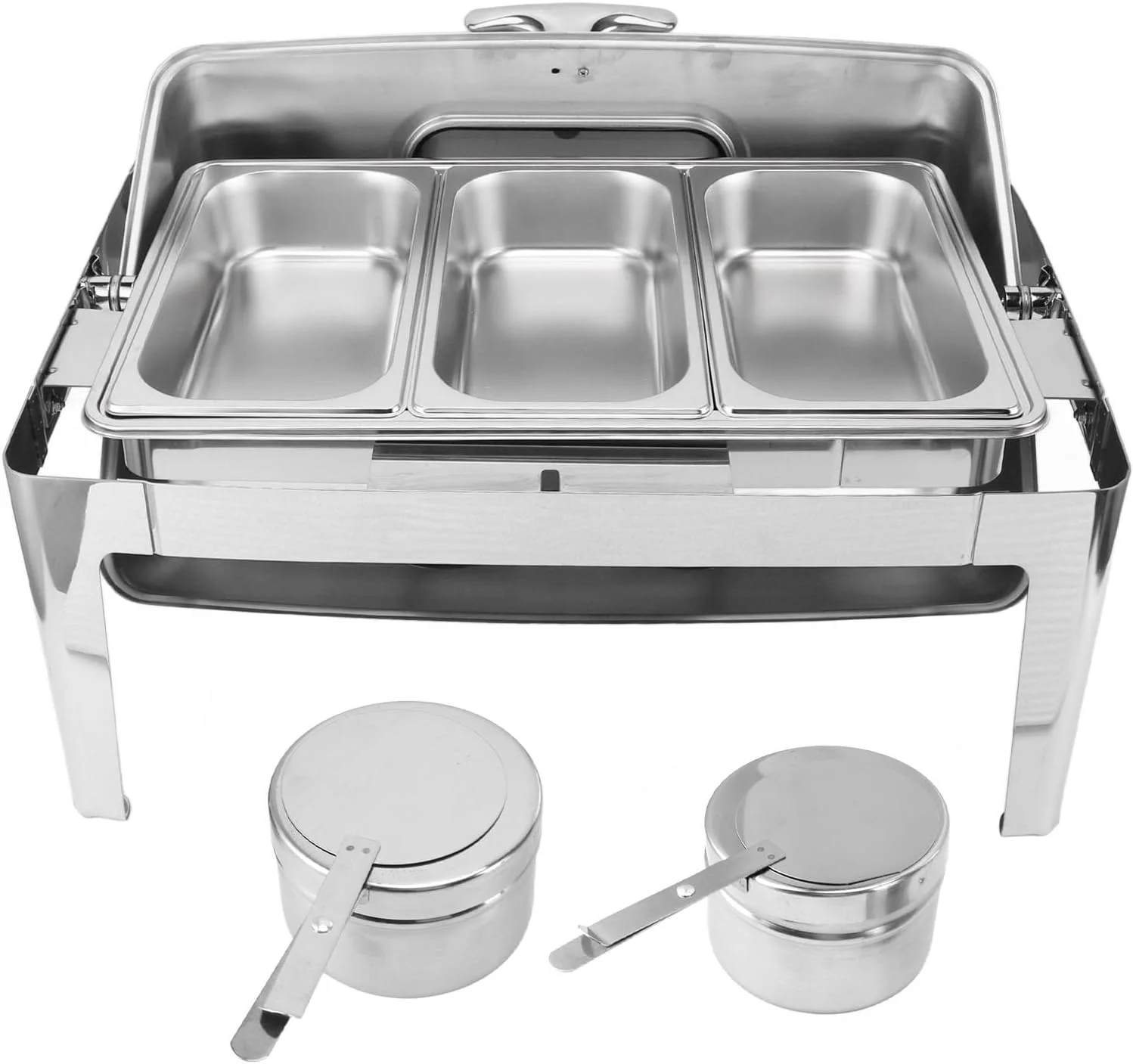 ظرف گرم نگهدارنده غذا بوفه استیل BusoTh با ظرفیت 9 لیتر، گرمکن غذا پذیرایی بوفه با درب شیشه ای شفاف، گرمکن الکلی غذا برای هتل ها، رستوران ها، بوفه (استیل ضد زنگ)