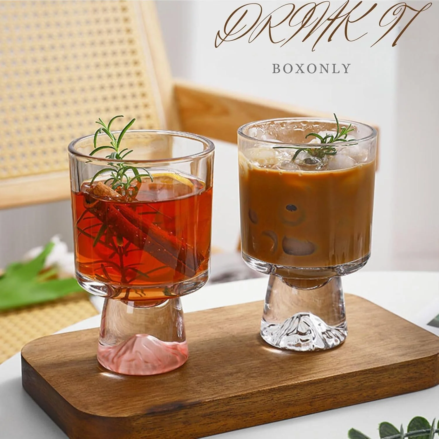 کاسه دسر پایه دار شیشه ای دست ساز Boxonly - ست لیوان های ترایفل پایه دار شفاف با طراحی کوهستانی منحصر به فرد، ظرفیت 201-300 میلی لیتر، ایده آل برای پارفه و میوه (ست 2 عددی)