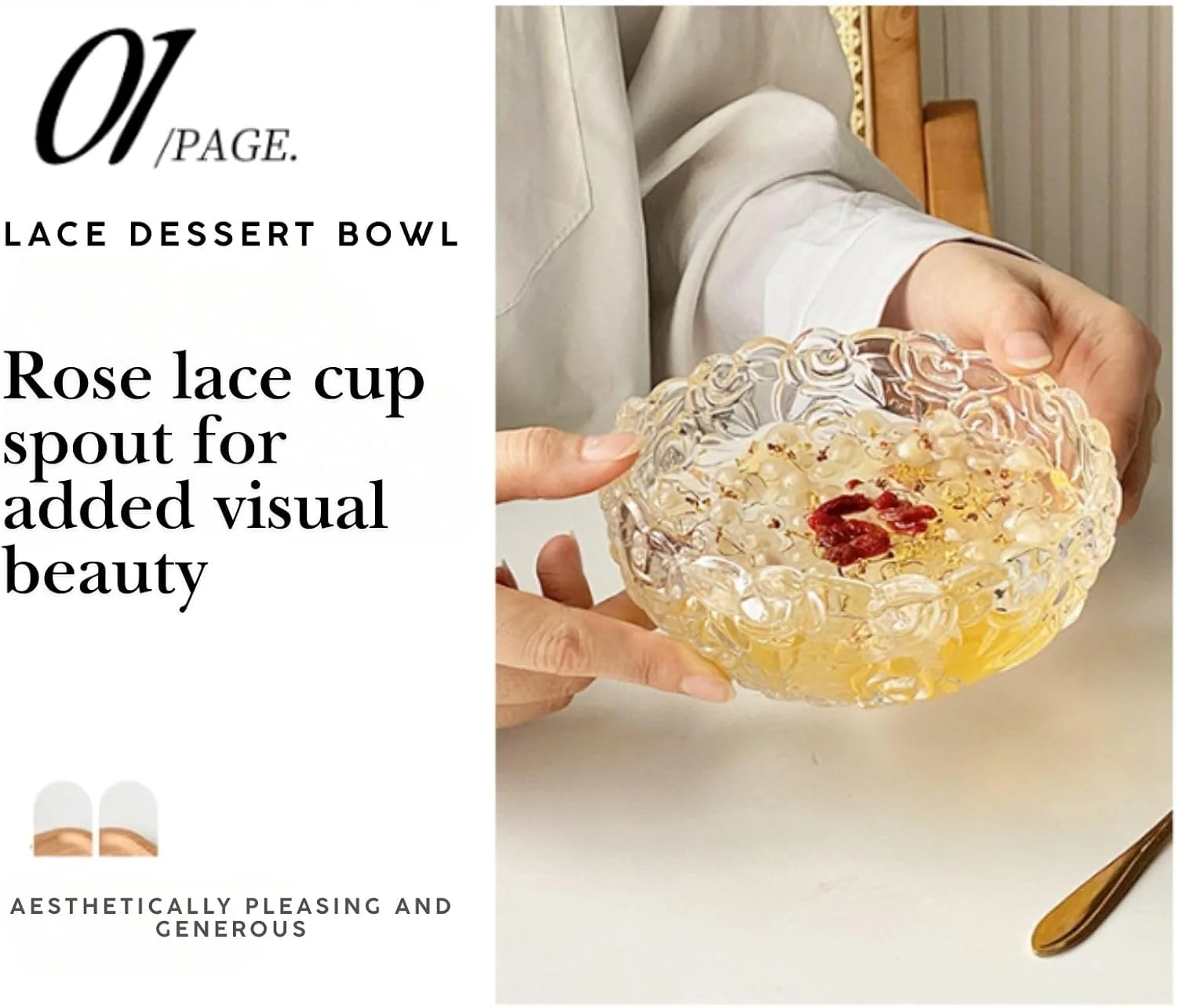 ست کاسه و بشقاب دسر شیشه ای طرح رز Boxonly – لبه طلایی، کاسه شیک ۱۳cmx۵.۵cm با بشقاب بافت دار یخی ۱۴cmx۱.۵cm – ایده آل برای دسر