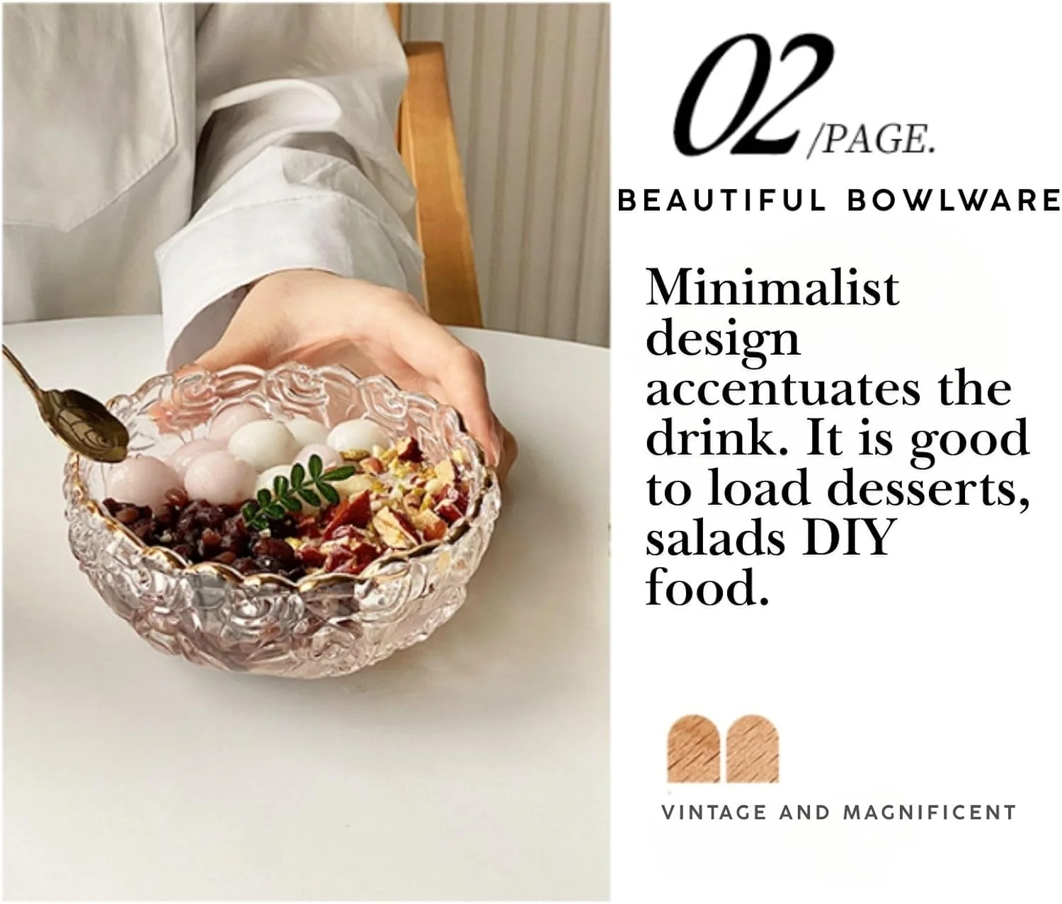 ست کاسه و بشقاب دسر شیشه ای طرح رز Boxonly – لبه طلایی، کاسه شیک ۱۳cmx۵.۵cm با بشقاب بافت دار یخی ۱۴cmx۱.۵cm – ایده آل برای دسر