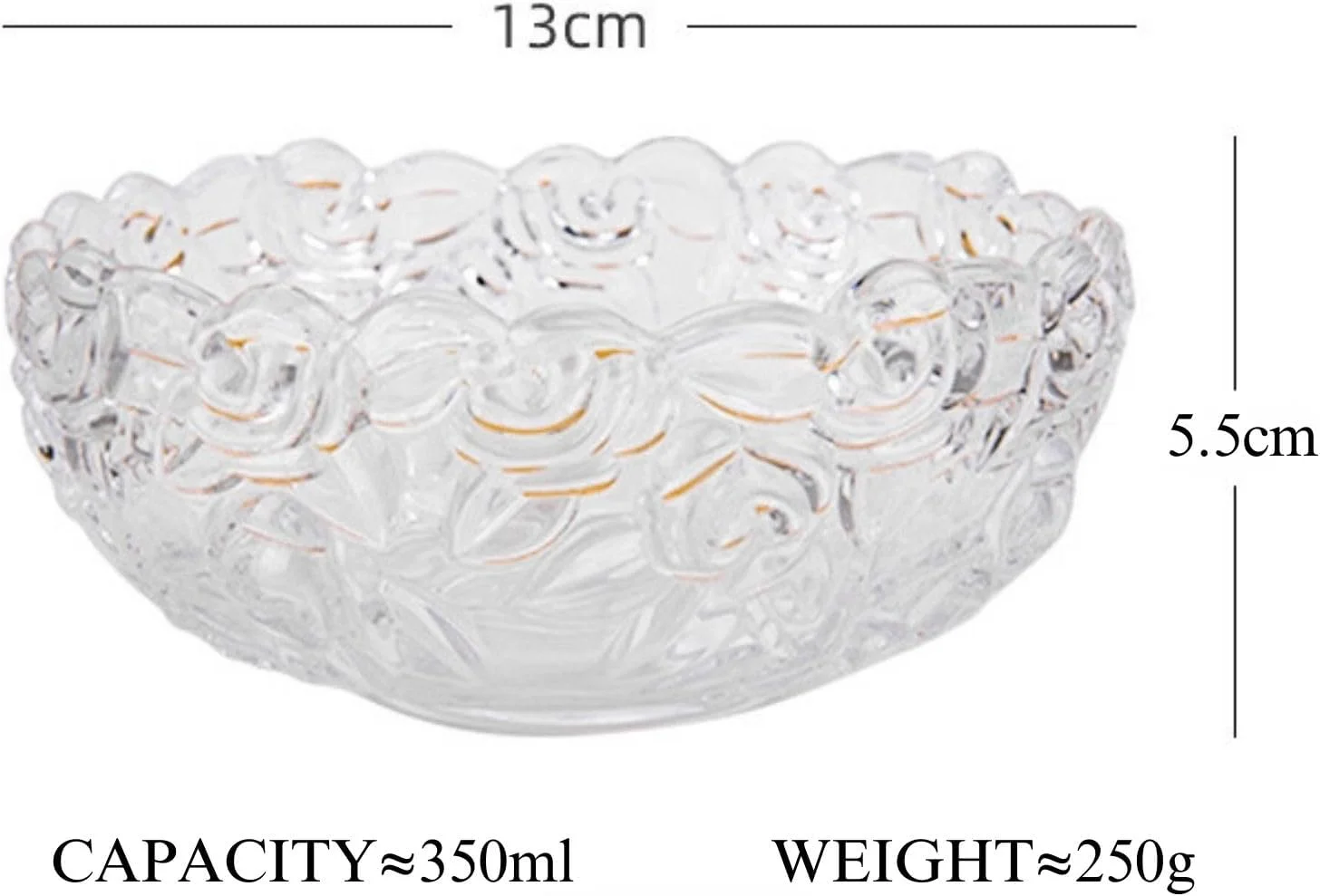 ست کاسه و بشقاب دسر شیشه ای طرح رز Boxonly – لبه طلایی، کاسه شیک ۱۳cmx۵.۵cm با بشقاب بافت دار یخی ۱۴cmx۱.۵cm – ایده آل برای دسر