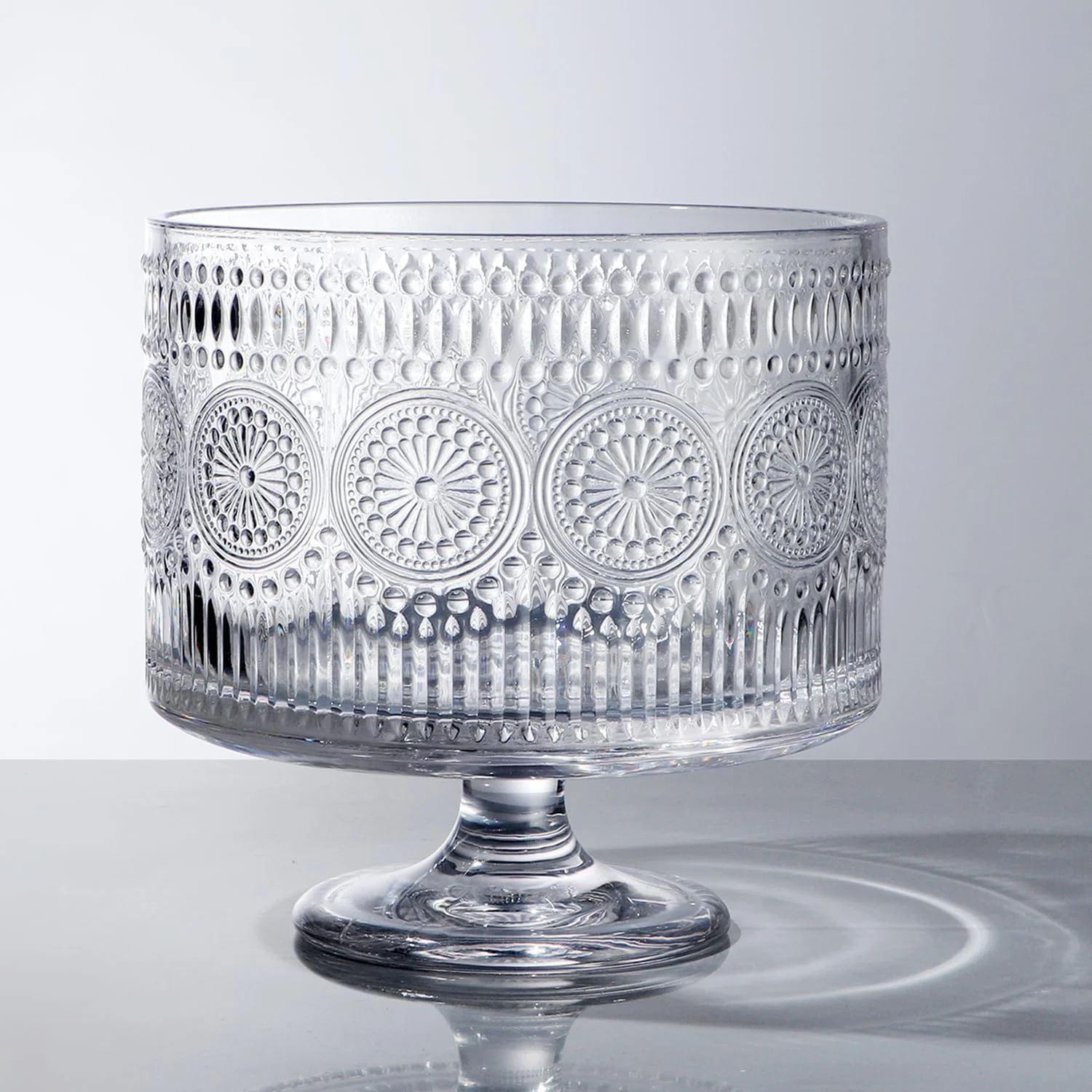 BIMUYI Glass Trifle Bowl with Pedestal, 3250ml Vintage Serving Centerpiece Bowl, Footed Dessert Dish for Layered Cakes, Fruits, Salad BIMUYI Glass Trifle Bowl with Pedestal, 3250ml Vintage Serving Centerpiece Bowl, Footed Dessert Dish for Layered Cakes, Fruits, Salad
