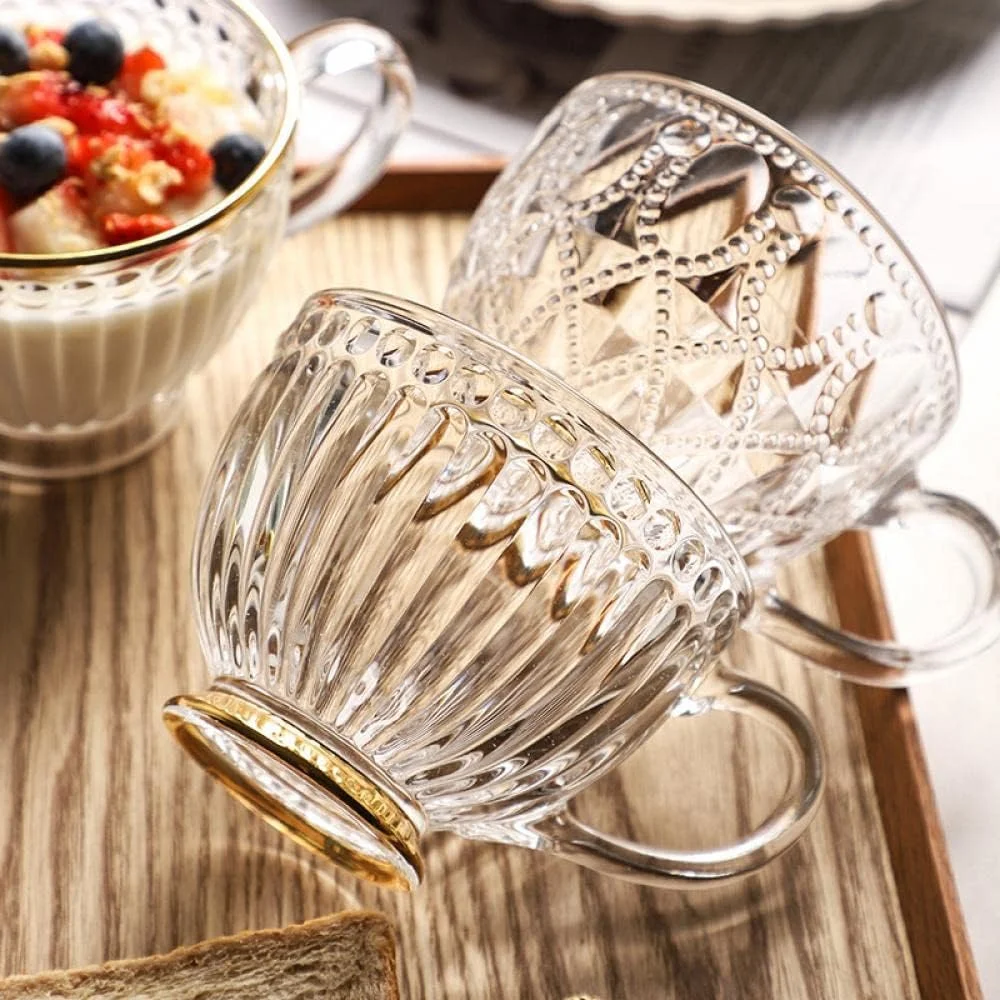 Bicuzat Clear Glass Embossed Beads and Strips Dessert Bowls, Ice Cream Bowls Dishes Bowls Trifle Bowls Salad Bowls, 15 oz, BottomGolden-B, 4 PCS Bicuzat Clear Glass Embossed Beads and Strips Dessert Bowls, Ice Cream Bowls Dishes Bowls Trifle Bowls Salad Bowls, 15 oz, BottomGolden-B, 4 PCS