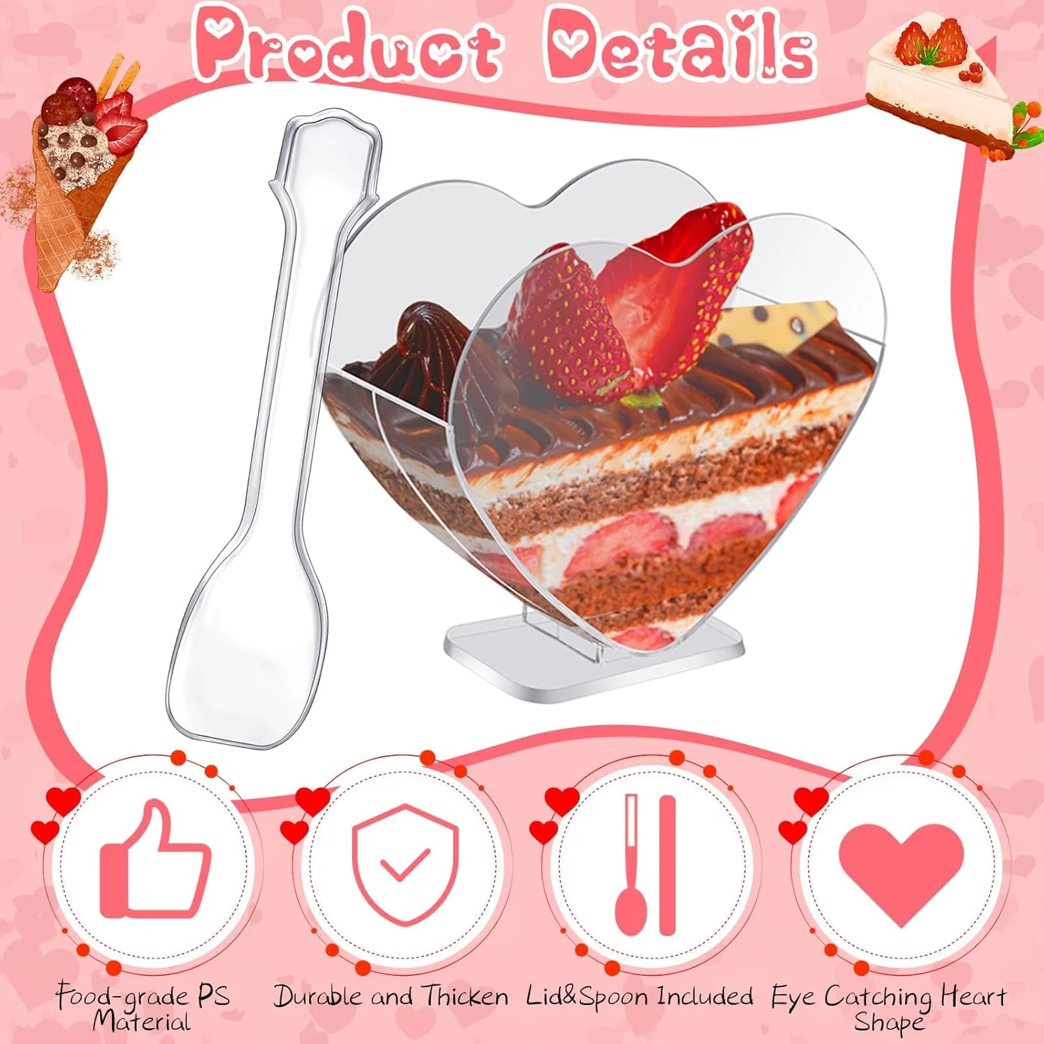 BIGTHREE Plastic Mini Dessert Cup with Spoons, 50 Pack Heart Shaped Dessert Cups, Clear Parfait Appetizer Cup, Plastic Dessert Shot Glasses for Party Catering Supplies Ice Cream Cakes BIGTHREE Plastic Mini Dessert Cup with Spoons, 50 Pack Heart Shaped Dessert Cups, Clear Parfait Appetizer Cup, Plastic Dessert Shot Glasses for Party Catering Supplies Ice Cream Cakes