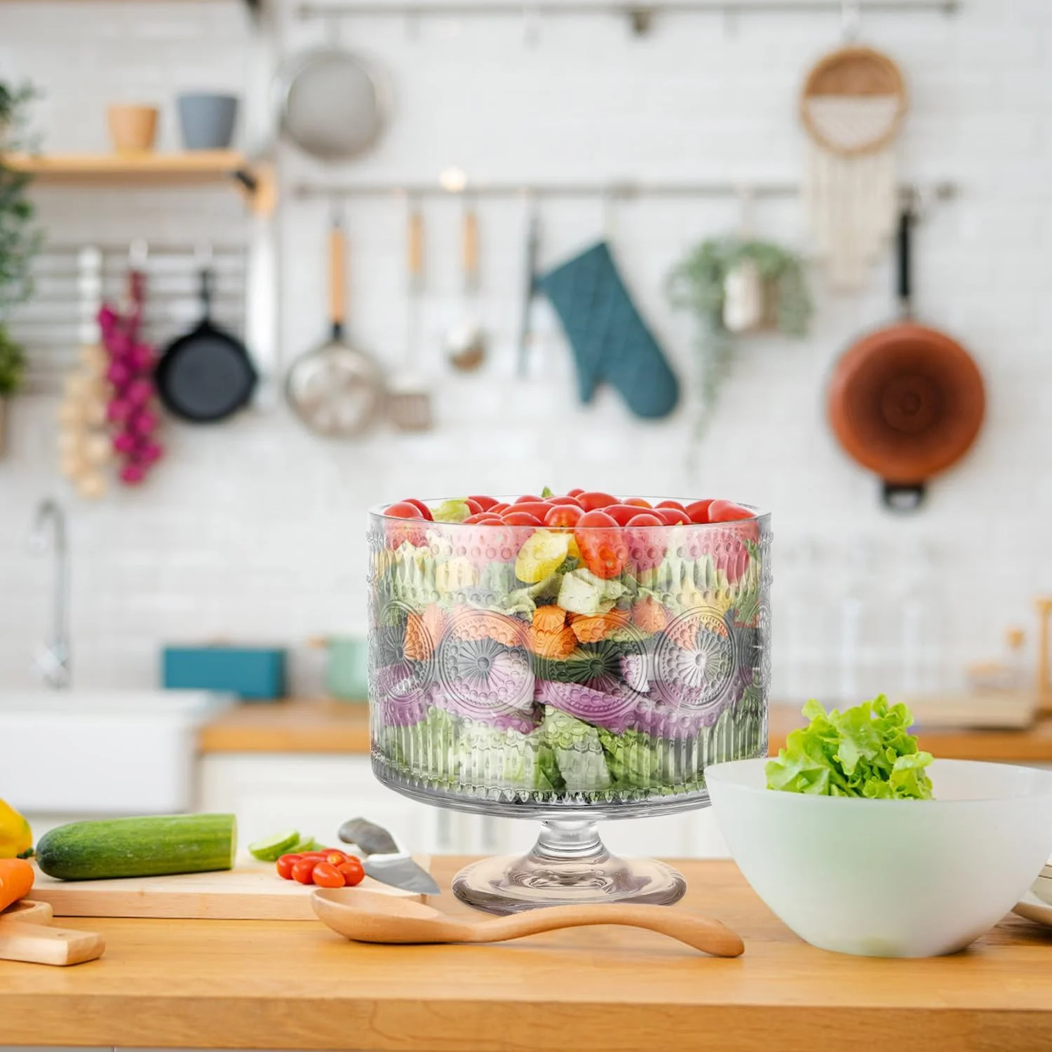 BIMUYI Glass Trifle Bowl with Pedestal, 3250ml Vintage Serving Centerpiece Bowl, Footed Dessert Dish for Layered Cakes, Fruits, Salad BIMUYI Glass Trifle Bowl with Pedestal, 3250ml Vintage Serving Centerpiece Bowl, Footed Dessert Dish for Layered Cakes, Fruits, Salad