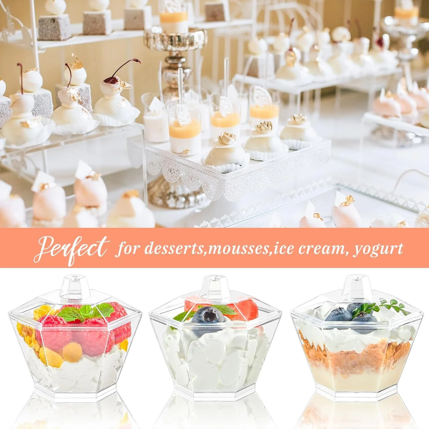 ظروف دسر مینیاتوری BIGTHREE با درب و قاشق، بسته 50 عددی لیوان تست پلاستیکی، فنجان پیش غذای شفاف پارفه، لیوان شات دسر پلاستیکی برای کیک، بستنی، ماست، لوازم پذیرایی مهمانی ظروف دسر مینیاتوری BIGTHREE با درب و قاشق، بسته 50 عددی لیوان تست پلاستیکی، فنجان پیش غذای شفاف پارفه، لیوان شات دسر پلاستیکی برای کیک، بستنی، ماست، لوازم پذیرایی مهمانی