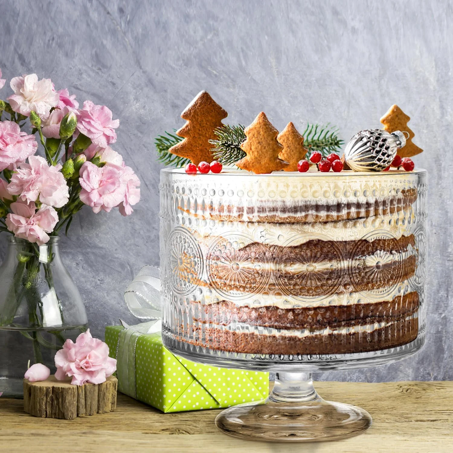 BIMUYI Glass Trifle Bowl with Pedestal, 3250ml Vintage Serving Centerpiece Bowl, Footed Dessert Dish for Layered Cakes, Fruits, Salad BIMUYI Glass Trifle Bowl with Pedestal, 3250ml Vintage Serving Centerpiece Bowl, Footed Dessert Dish for Layered Cakes, Fruits, Salad