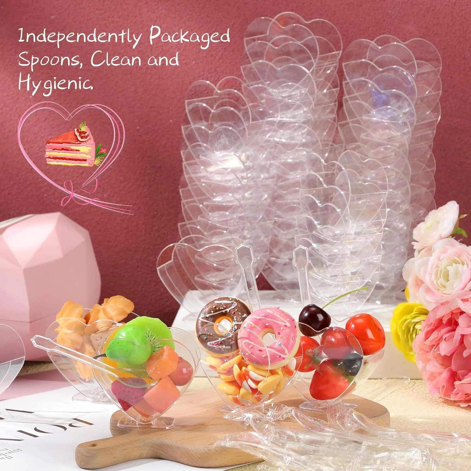 BIGTHREE Plastic Mini Dessert Cup with Spoons, 50 Pack Heart Shaped Dessert Cups, Clear Parfait Appetizer Cup, Plastic Dessert Shot Glasses for Party Catering Supplies Ice Cream Cakes BIGTHREE Plastic Mini Dessert Cup with Spoons, 50 Pack Heart Shaped Dessert Cups, Clear Parfait Appetizer Cup, Plastic Dessert Shot Glasses for Party Catering Supplies Ice Cream Cakes