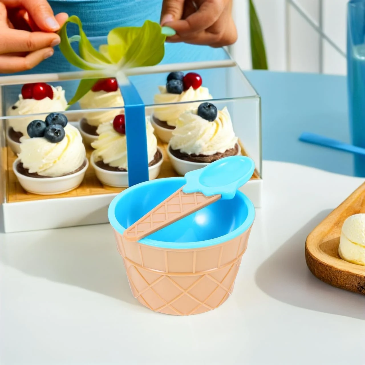 BESPORTBLE کاسه بستنی رنگارنگ با قاشق، 1 عدد، ست کاسه دسر زیبا، فنجان ماست رنگارنگ، فنجان بستنی، ست فنجان آبی، کاسه دسر، ست کاسه بستنی دوست داشتنی