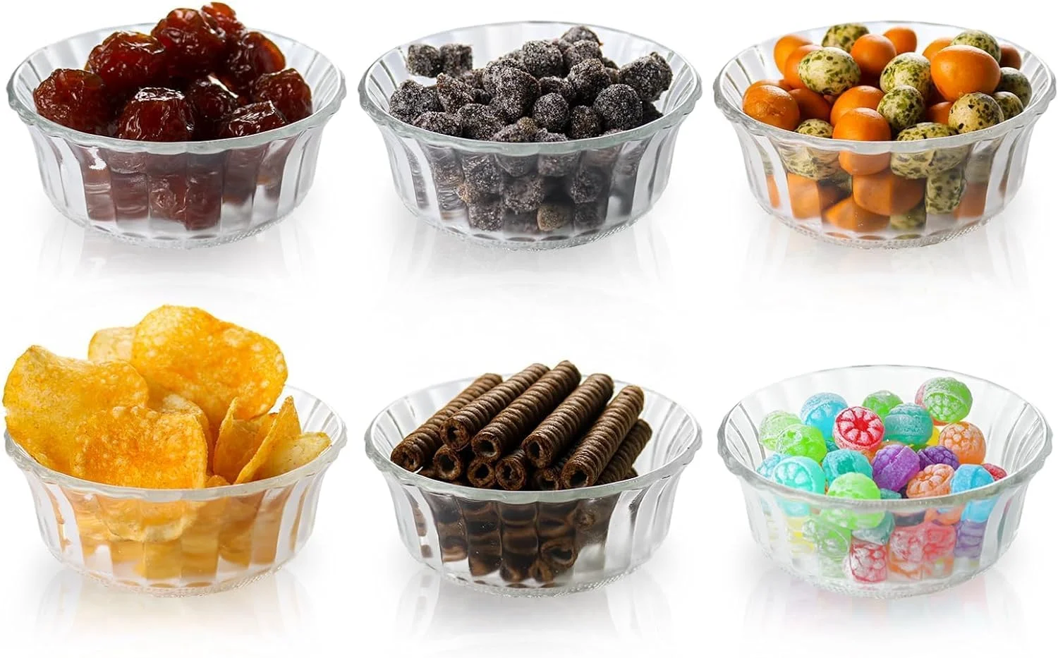 کاسه های شیشه ای بافت دار شفاف آزون، کاسه های کوچک برای آماده سازی، دسر، دیپ، بستنی، ماست، میوه، آب نبات، آجیل، کاسه های آماده سازی میان وعده، کاسه های سالاد برای آشپزخانه، مجموعه 6 عددی