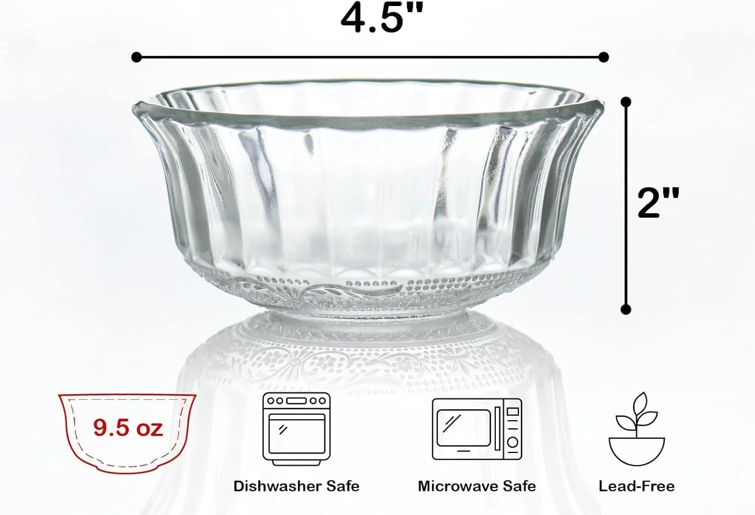 کاسه های شیشه ای بافت دار شفاف آزون، کاسه های کوچک برای آماده سازی، دسر، دیپ، بستنی، ماست، میوه، آب نبات، آجیل، کاسه های آماده سازی میان وعده، کاسه های سالاد برای آشپزخانه، مجموعه 6 عددی