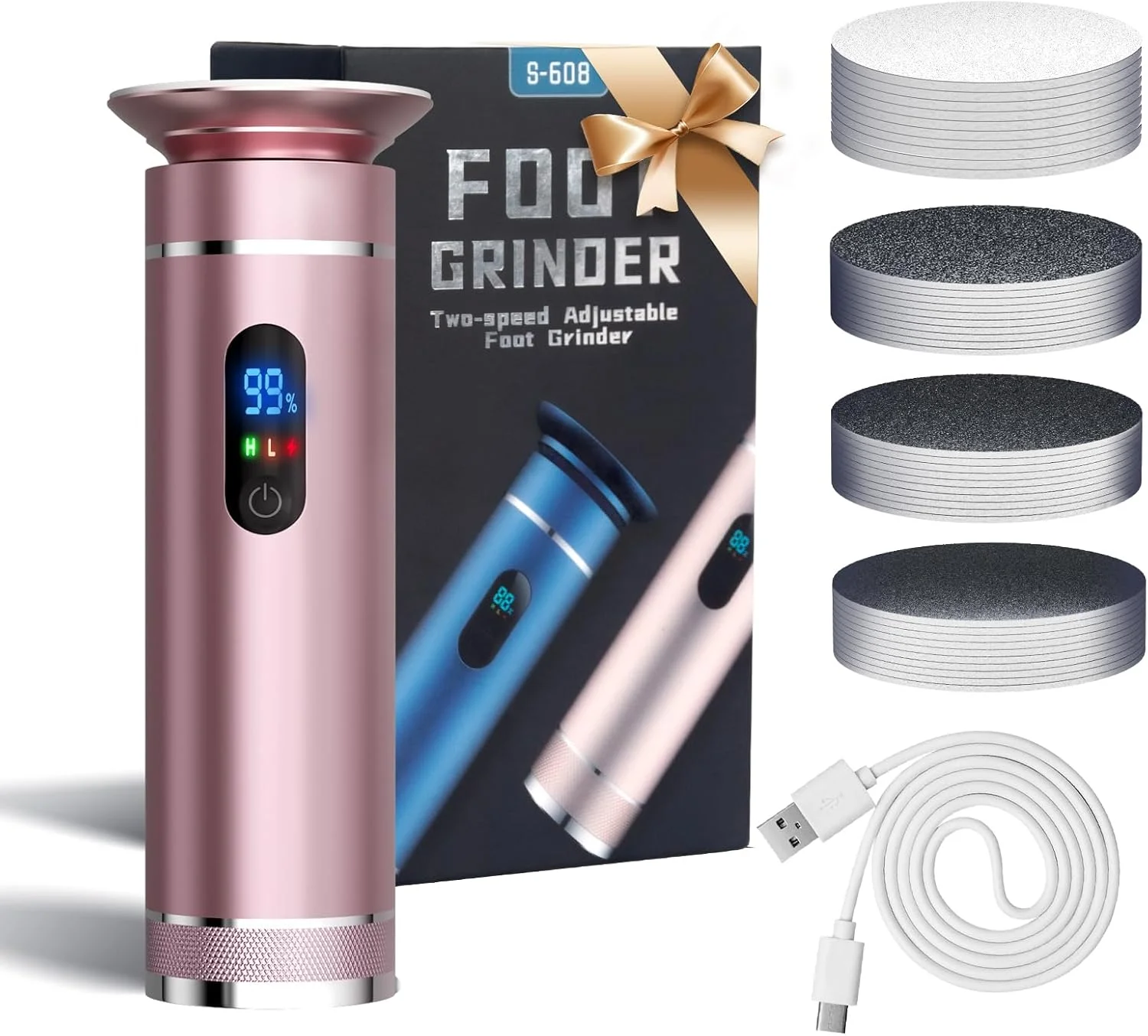 سوهان برقی پدیکور آروفاوه، حرفه ای، قابل تنظیم و کم صدا، به همراه 60 عدد سمباده و 10 عدد دیسک پولیش، مناسب برای پاشنه های ترک خورده و پینه ها سوهان برقی پدیکور آروفاوه، حرفه ای، قابل تنظیم و کم صدا، به همراه 60 عدد سمباده و 10 عدد دیسک پولیش، مناسب برای پاشنه های ترک خورده و پینه ها