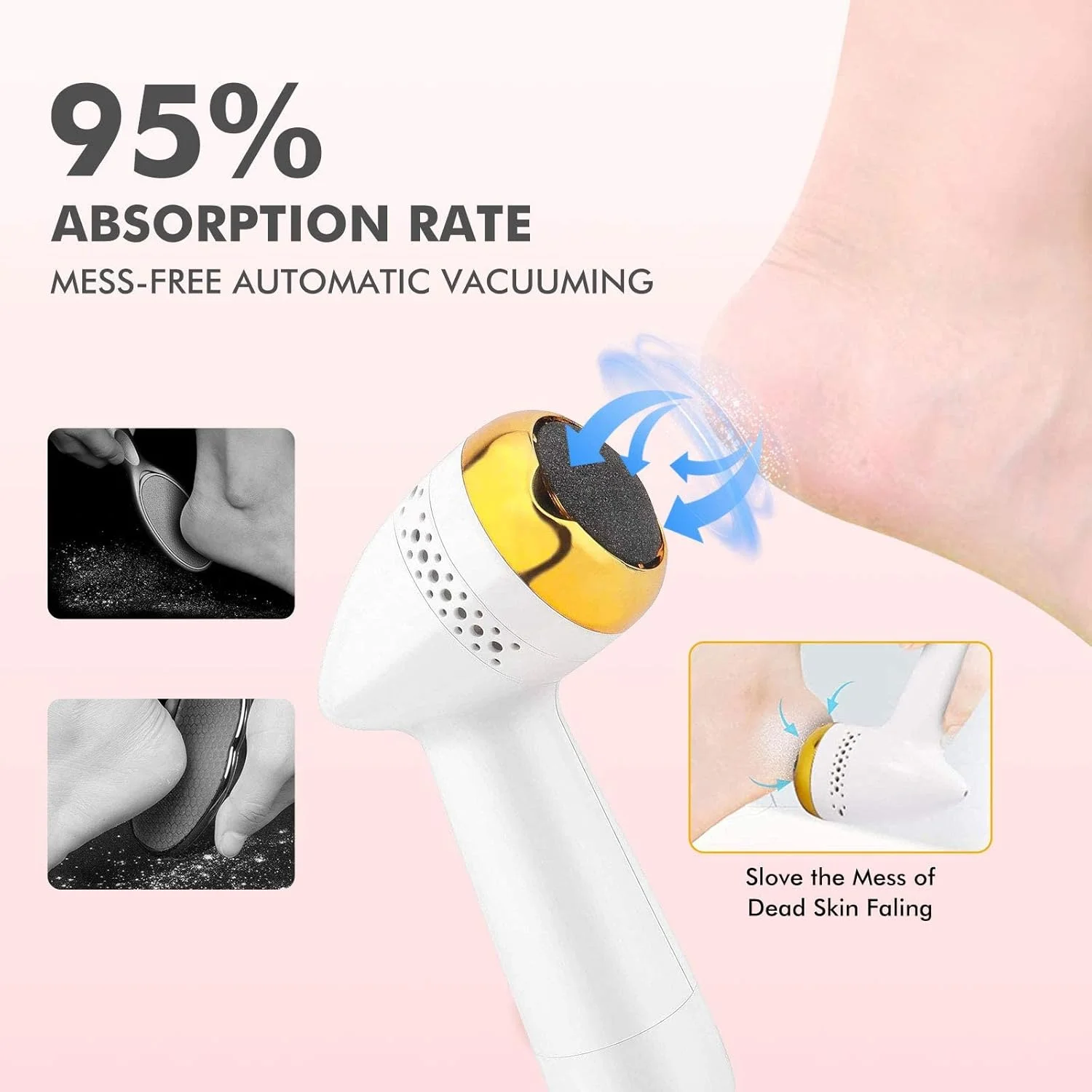 Arabest Electric Foot Callus Remover, Electronic Vacuum Adsorption Foot File, Portable Rechargeable Foot Grinder, Professional Pedicure Tools for Foot Care Dead Skin Hard Cracked Heels Foot