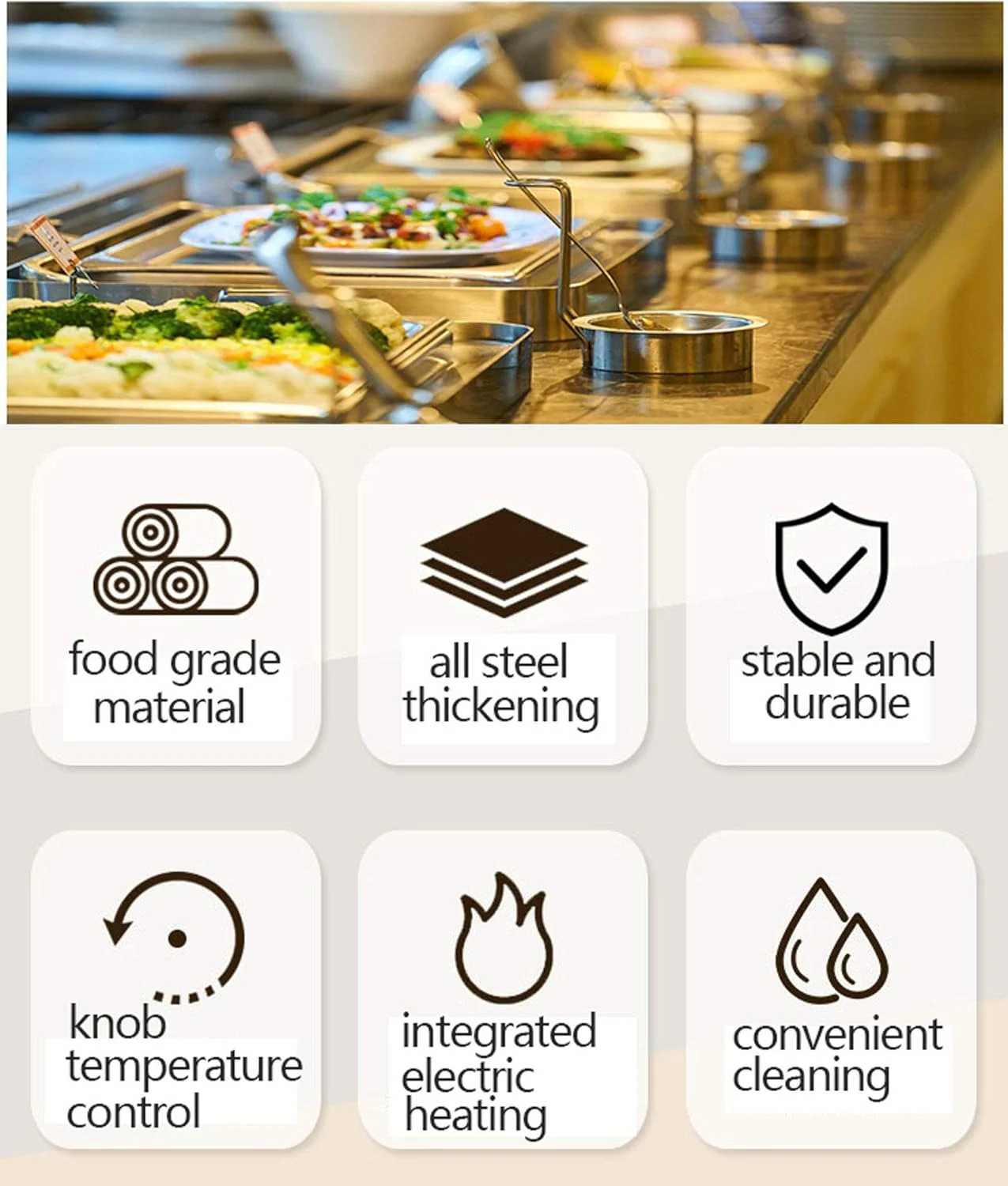 گرمکن غذا برقی 9 لیتری AXIWOEI، گرم نگهدارنده غذا برای مهمانی ها و بوفه ها، تجهیزات پذیرایی بوفه استیل ضد زنگ برای ضیافت، دمای قابل تنظیم (35-85 درجه سانتیگراد) گرمکن غذا برقی 9 لیتری AXIWOEI، گرم نگهدارنده غذا برای مهمانی ها و بوفه ها، تجهیزات پذیرایی بوفه استیل ضد زنگ برای ضیافت، دمای قابل تنظیم (35-85 درجه سانتیگراد)