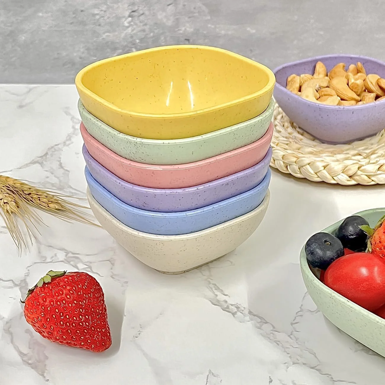 Azonee Cereal Bowls, 8Pcs Wheat Straw Fiber Lightweight Bowl Sets, Modern Style, Unbreakable, Dishwasher & Microwave Safe, Assorted Colors, Perfect for Dessert, Snack, Side Dishes, 4.5 OZ Azonee Cereal Bowls, 8Pcs Wheat Straw Fiber Lightweight Bowl Sets, Modern Style, Unbreakable, Dishwasher & Microwave Safe, Assorted Colors, Perfect for Dessert, Snack, Side Dishes, 4.5 OZ