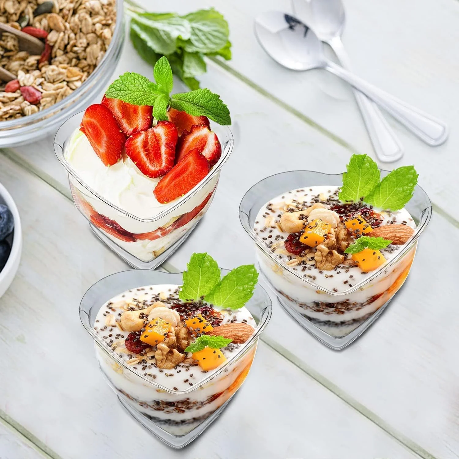 ظروف سرو دسر شفاف آزونی به همراه قاشق، بسته 50 عددی، فنجان های دسر پلاستیکی کوچک 120 میلی لیتری، فنجان های پیش غذا موس و پارفیت یکبار مصرف و قابل استفاده مجدد برای دورهمی های خانگی، رویدادها، مهمانی ها، عروسی ها ظروف سرو دسر شفاف آزونی به همراه قاشق، بسته 50 عددی، فنجان های دسر پلاستیکی کوچک 120 میلی لیتری، فنجان های پیش غذا موس و پارفیت یکبار مصرف و قابل استفاده مجدد برای دورهمی های خانگی، رویدادها، مهمانی ها، عروسی ها