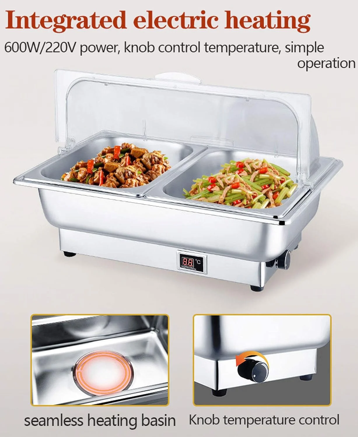 گرمکن غذا برقی 9 لیتری AXIWOEI، گرم نگهدارنده غذا برای مهمانی ها و بوفه ها، تجهیزات پذیرایی بوفه استیل ضد زنگ برای ضیافت، دمای قابل تنظیم (35-85 درجه سانتیگراد) گرمکن غذا برقی 9 لیتری AXIWOEI، گرم نگهدارنده غذا برای مهمانی ها و بوفه ها، تجهیزات پذیرایی بوفه استیل ضد زنگ برای ضیافت، دمای قابل تنظیم (35-85 درجه سانتیگراد)