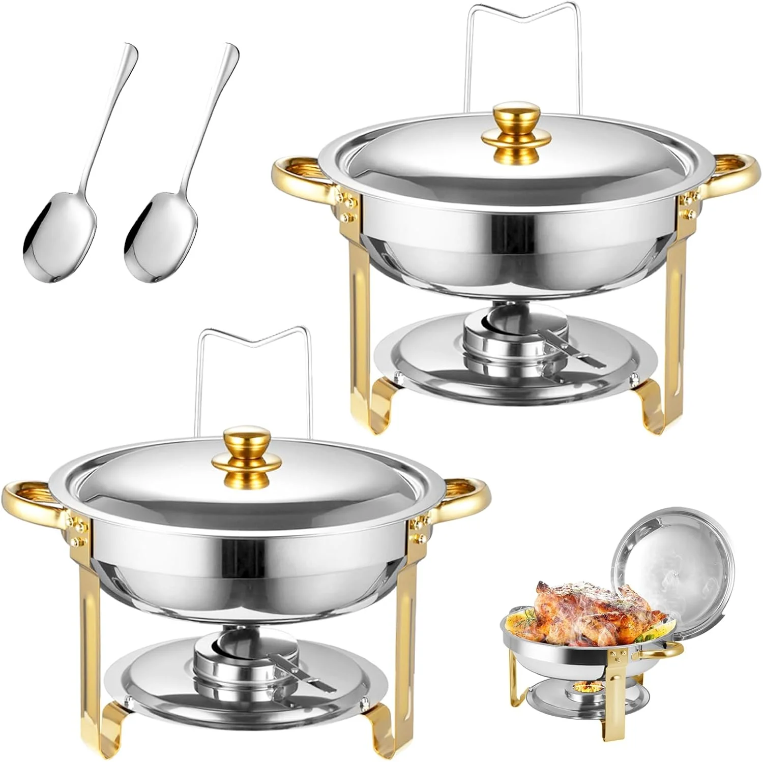 ست گرم نگهدارنده غذا AUUCFW، 4.5 لیتری، ست بوفه استیل ضد زنگ، گرم کننده پذیرایی گرد با درب، سینی آب، جای سوخت، قفسه درب، قاشق برای هر مهمانی (2 عدد) ست گرم نگهدارنده غذا AUUCFW، 4.5 لیتری، ست بوفه استیل ضد زنگ، گرم کننده پذیرایی گرد با درب، سینی آب، جای سوخت، قفسه درب، قاشق برای هر مهمانی (2 عدد)