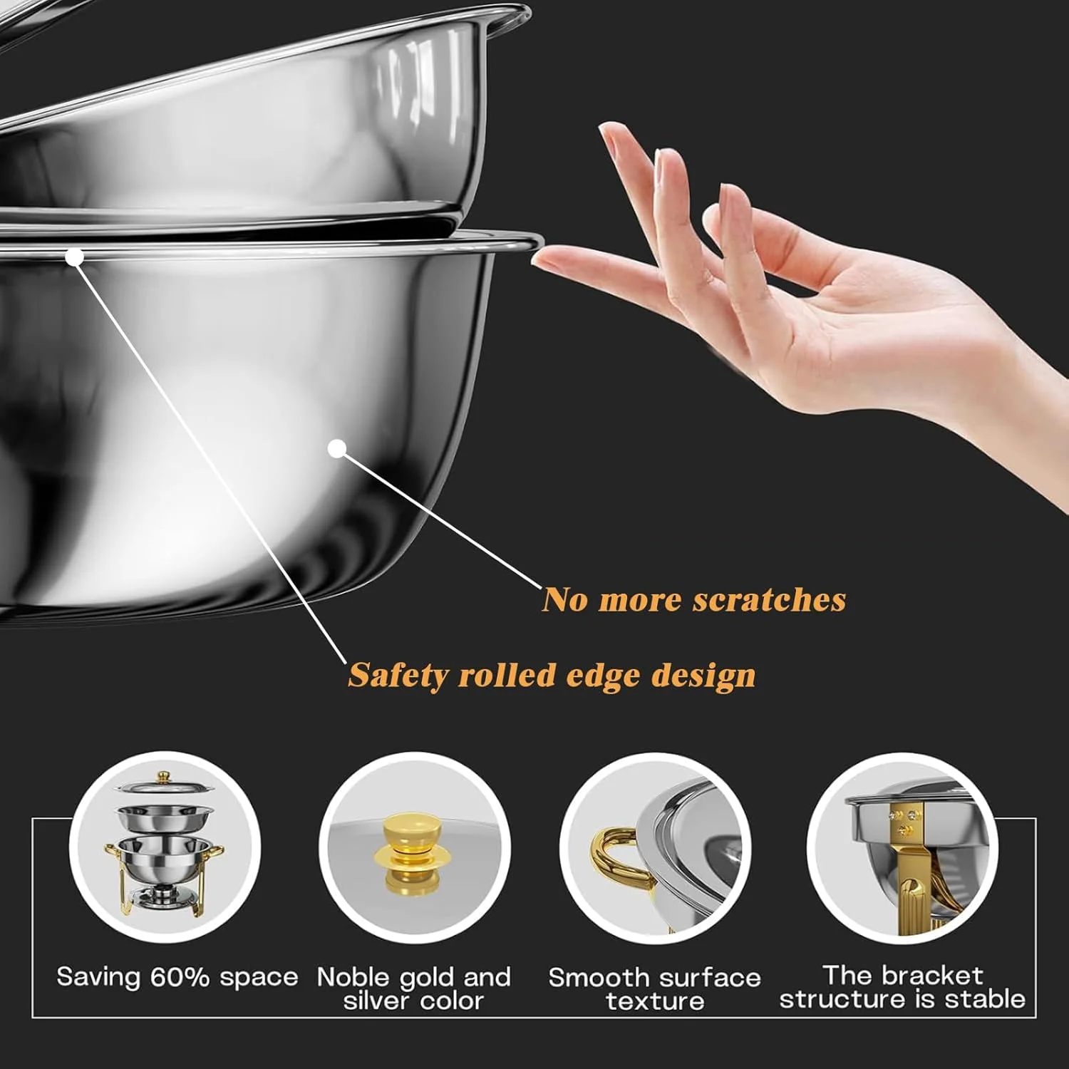 ست گرم نگهدارنده غذا AUUCFW، 4.5 لیتری، ست بوفه استیل ضد زنگ، گرم کننده پذیرایی گرد با درب، سینی آب، جای سوخت، قفسه درب، قاشق برای هر مهمانی (2 عدد) ست گرم نگهدارنده غذا AUUCFW، 4.5 لیتری، ست بوفه استیل ضد زنگ، گرم کننده پذیرایی گرد با درب، سینی آب، جای سوخت، قفسه درب، قاشق برای هر مهمانی (2 عدد)