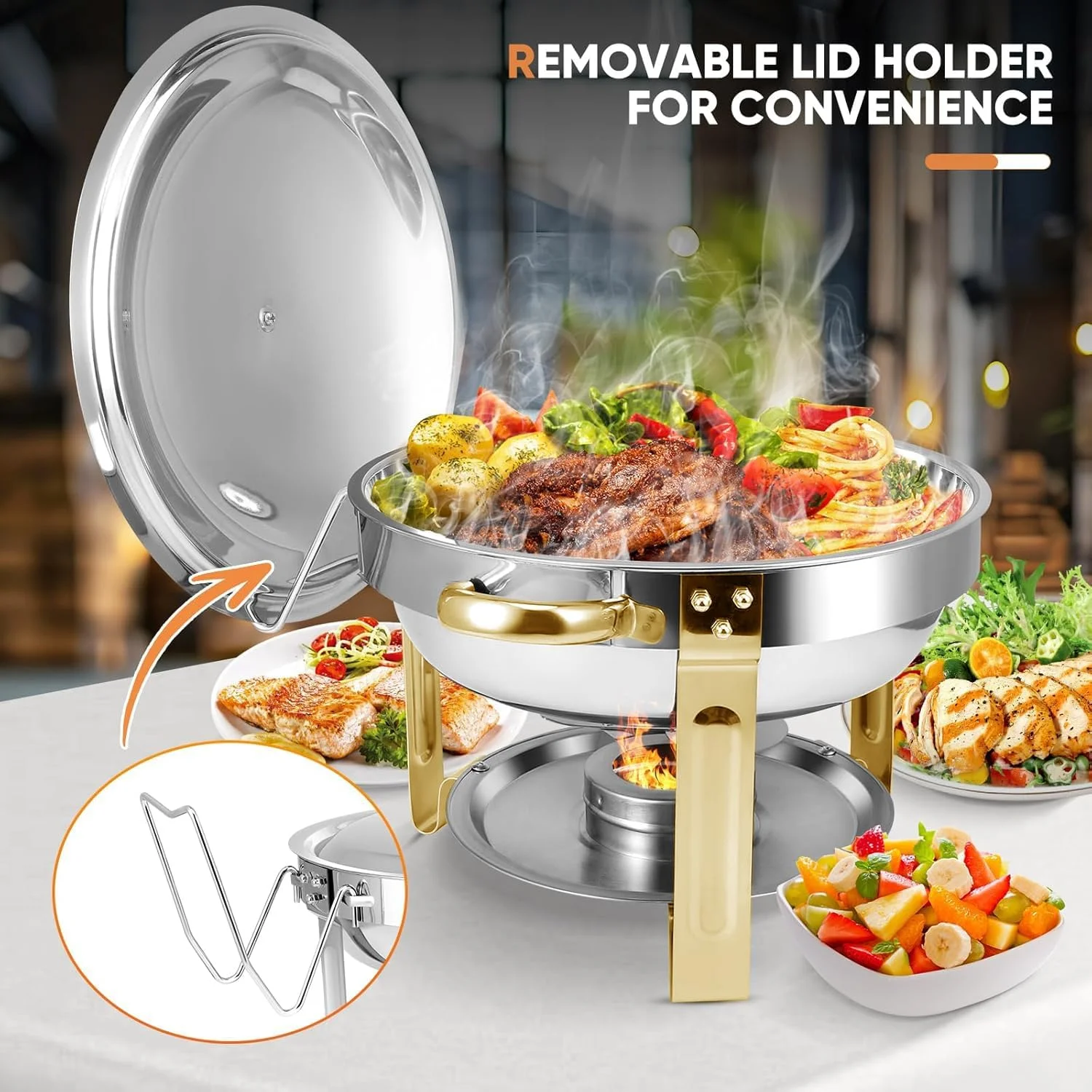 ست گرم نگهدارنده غذا AUUCFW، 4.5 لیتری، ست بوفه استیل ضد زنگ، گرم کننده پذیرایی گرد با درب، سینی آب، جای سوخت، قفسه درب، قاشق برای هر مهمانی (2 عدد) ست گرم نگهدارنده غذا AUUCFW، 4.5 لیتری، ست بوفه استیل ضد زنگ، گرم کننده پذیرایی گرد با درب، سینی آب، جای سوخت، قفسه درب، قاشق برای هر مهمانی (2 عدد)