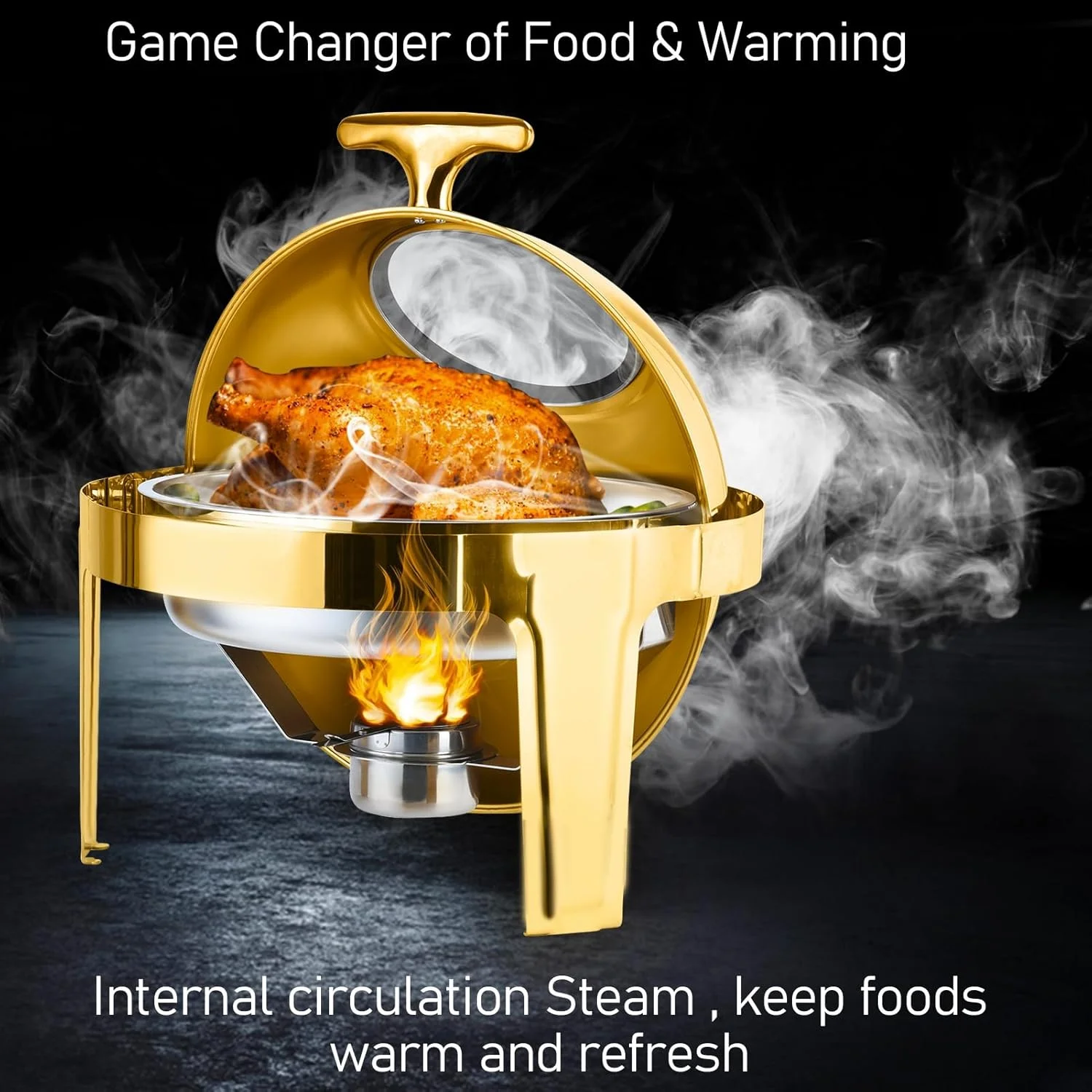 ظرف بوفه 9 لیتری AXIWOEI، گرمکن غذا برای پذیرایی، ست ظرف بوفه گرد، ست گرمکن بوفه و غذا از جنس استیل ضد زنگ با درب قابل مشاهده برای مهمانی ها، 1 ست ظرف بوفه 9 لیتری AXIWOEI، گرمکن غذا برای پذیرایی، ست ظرف بوفه گرد، ست گرمکن بوفه و غذا از جنس استیل ضد زنگ با درب قابل مشاهده برای مهمانی ها، 1 ست