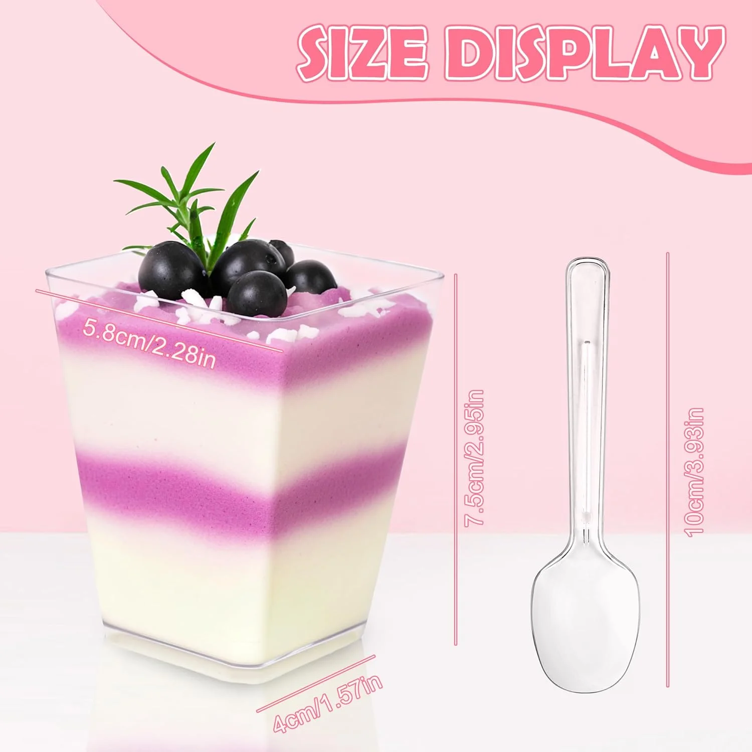 آئورینوولیا بسته 40 تایی فنجان دسر به همراه 40 قاشق، کاسه های دسر پلاستیکی قابل استفاده مجدد، 160 میلی لیتر، فنجان دسر شفاف، فنجان دسر ذوزنقه ای، برای مهمانی، پیک نیک، موس، پودینگ، بستنی