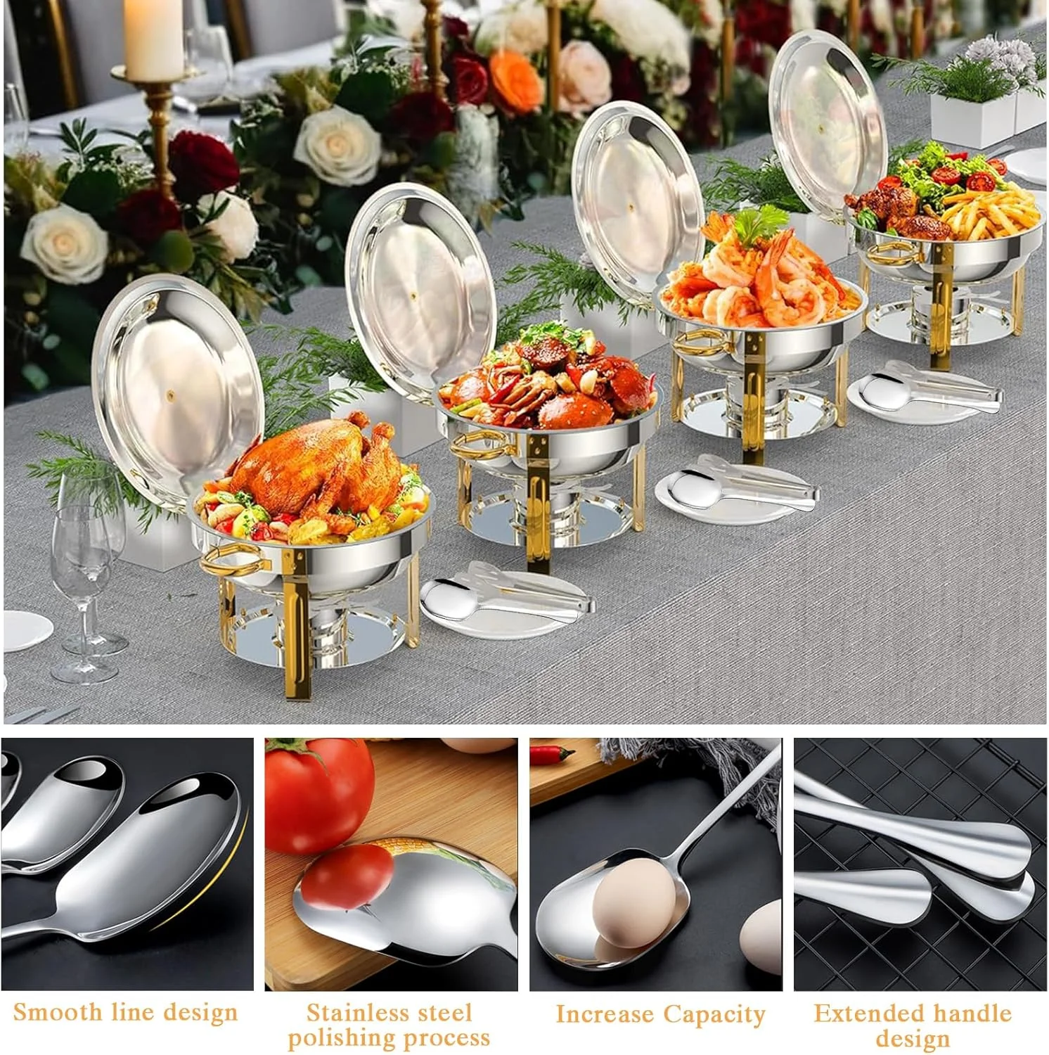 ست گرم نگهدارنده غذا AUUCFW، 4.5 لیتری، ست بوفه استیل ضد زنگ، گرم کننده پذیرایی گرد با درب، سینی آب، جای سوخت، قفسه درب، قاشق برای هر مهمانی (2 عدد) ست گرم نگهدارنده غذا AUUCFW، 4.5 لیتری، ست بوفه استیل ضد زنگ، گرم کننده پذیرایی گرد با درب، سینی آب، جای سوخت، قفسه درب، قاشق برای هر مهمانی (2 عدد)