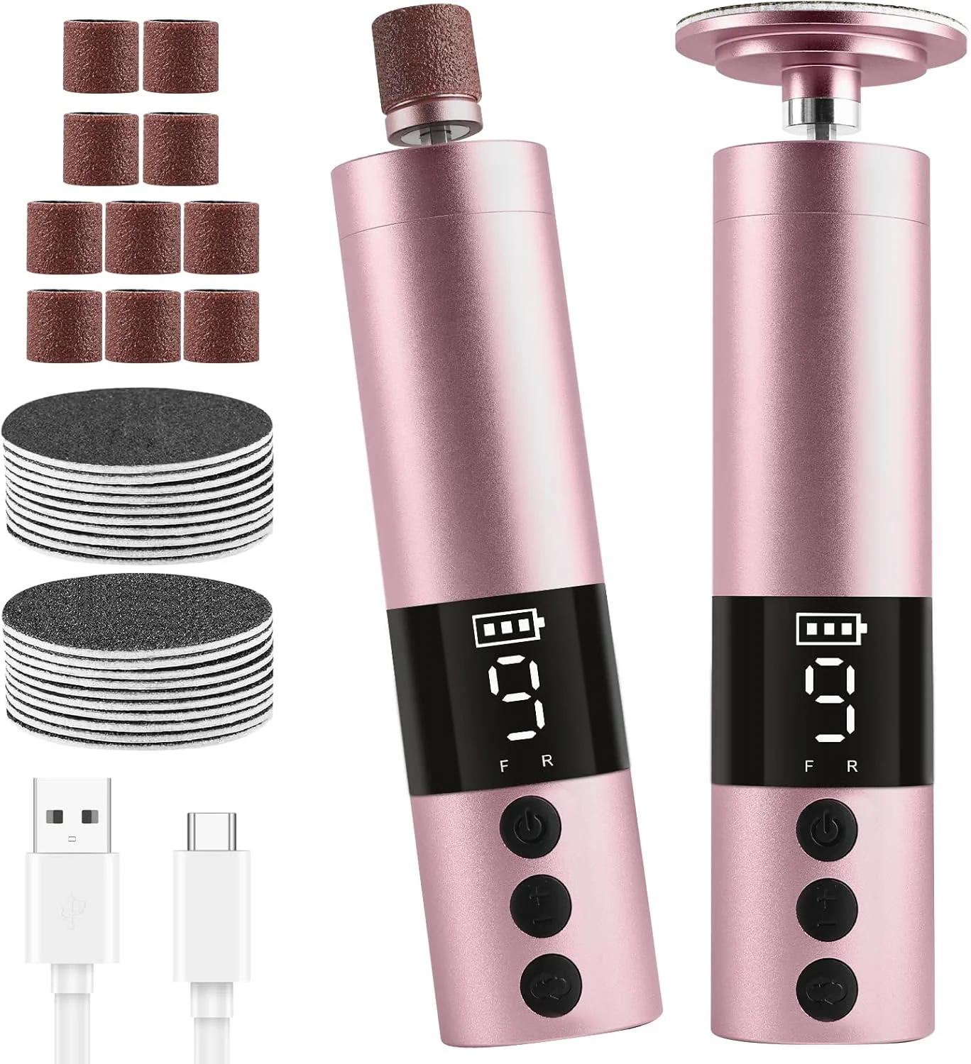 سوهان برقی پا AOOWU، از بین برنده پوست سفت، از بین برنده پینه برقی پا (سرعت قابل تنظیم) با 30 عدد دیسک سمباده و حلقه، ابزار مراقبت از پا برای پوست مرده