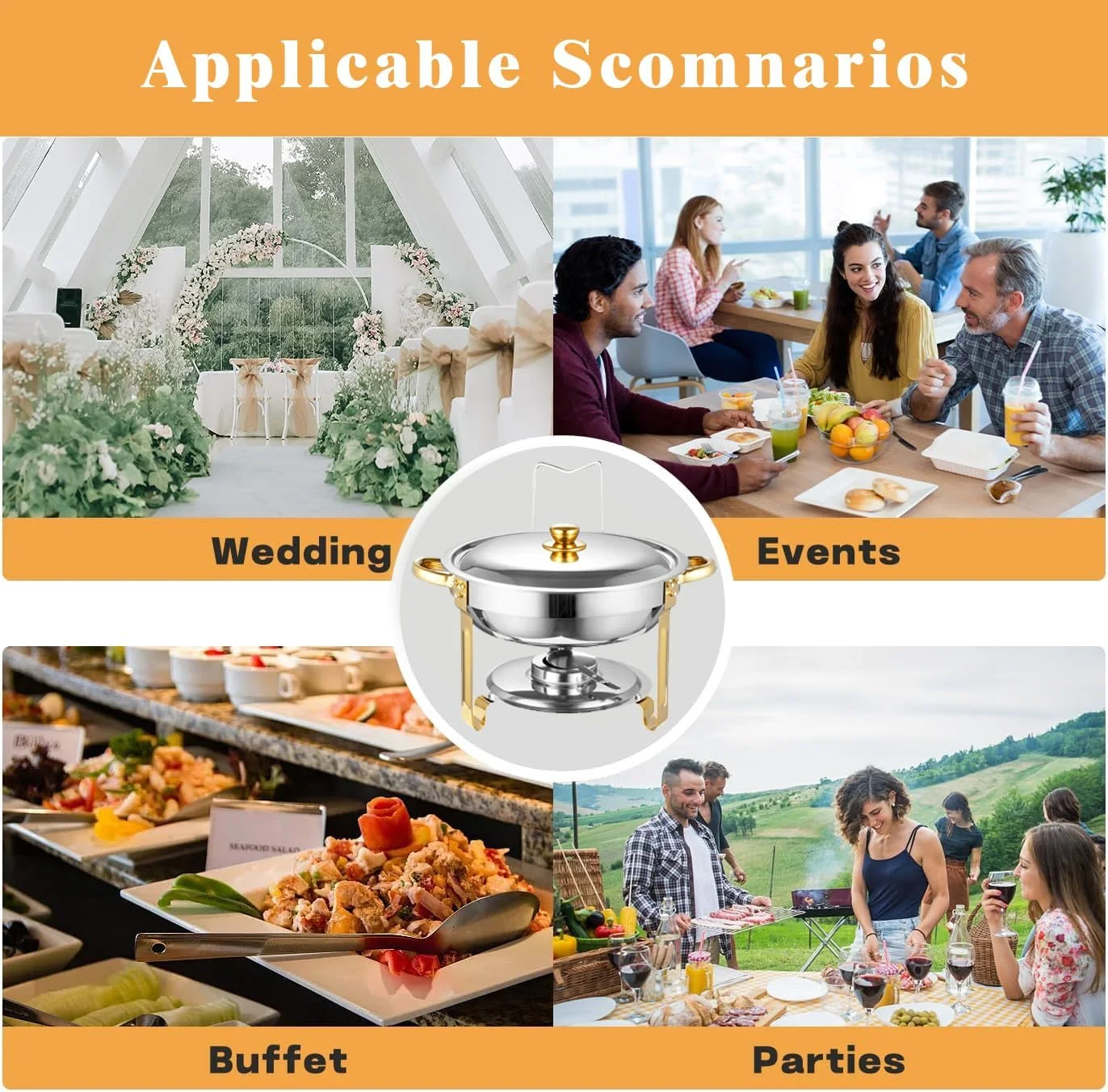 ست گرم نگهدارنده غذا AUUCFW، 4.5 لیتری، ست بوفه استیل ضد زنگ، گرم کننده پذیرایی گرد با درب، سینی آب، جای سوخت، قفسه درب، قاشق برای هر مهمانی (2 عدد) ست گرم نگهدارنده غذا AUUCFW، 4.5 لیتری، ست بوفه استیل ضد زنگ، گرم کننده پذیرایی گرد با درب، سینی آب، جای سوخت، قفسه درب، قاشق برای هر مهمانی (2 عدد)