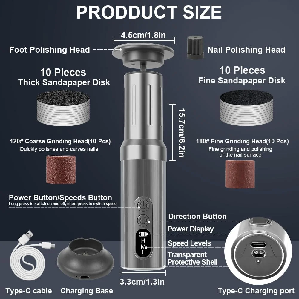 سوهان برقی پا AOOWU، از بین برنده پوست سفت، سوهان برقی 2 در 1 برای پا، از بین برنده پینه پا با پایه شارژ، ابزار پدیکور سمباده برقی پا با 40 عدد دیسک سمباده و حلقه سوهان برقی پا AOOWU، از بین برنده پوست سفت، سوهان برقی 2 در 1 برای پا، از بین برنده پینه پا با پایه شارژ، ابزار پدیکور سمباده برقی پا با 40 عدد دیسک سمباده و حلقه