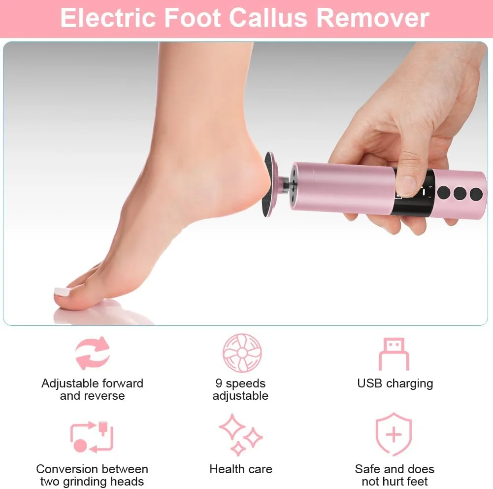 سوهان برقی پا AOOWU، از بین برنده پوست سفت، از بین برنده پینه برقی پا (سرعت قابل تنظیم) با 30 عدد دیسک سمباده و حلقه، ابزار مراقبت از پا برای پوست مرده